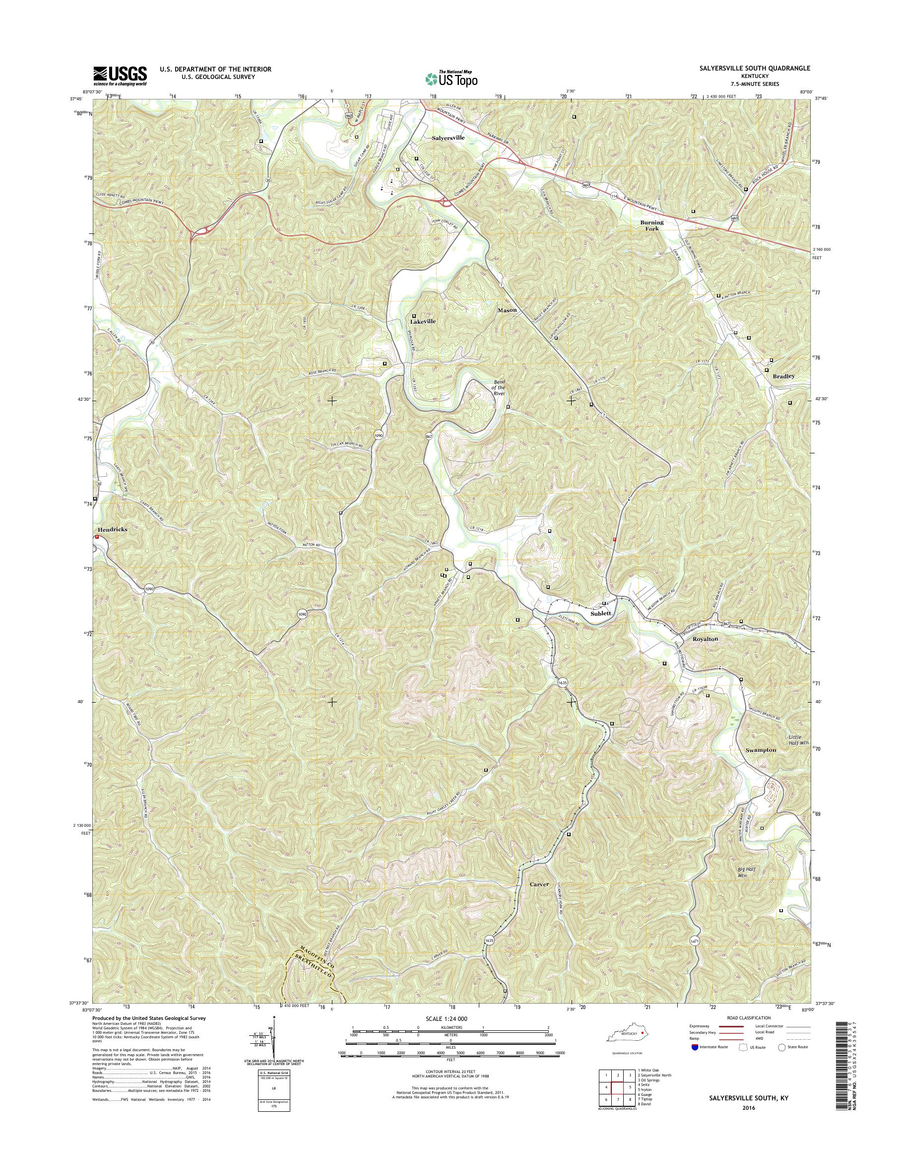 MyTopo Salyersville South, Kentucky USGS Quad Topo Map