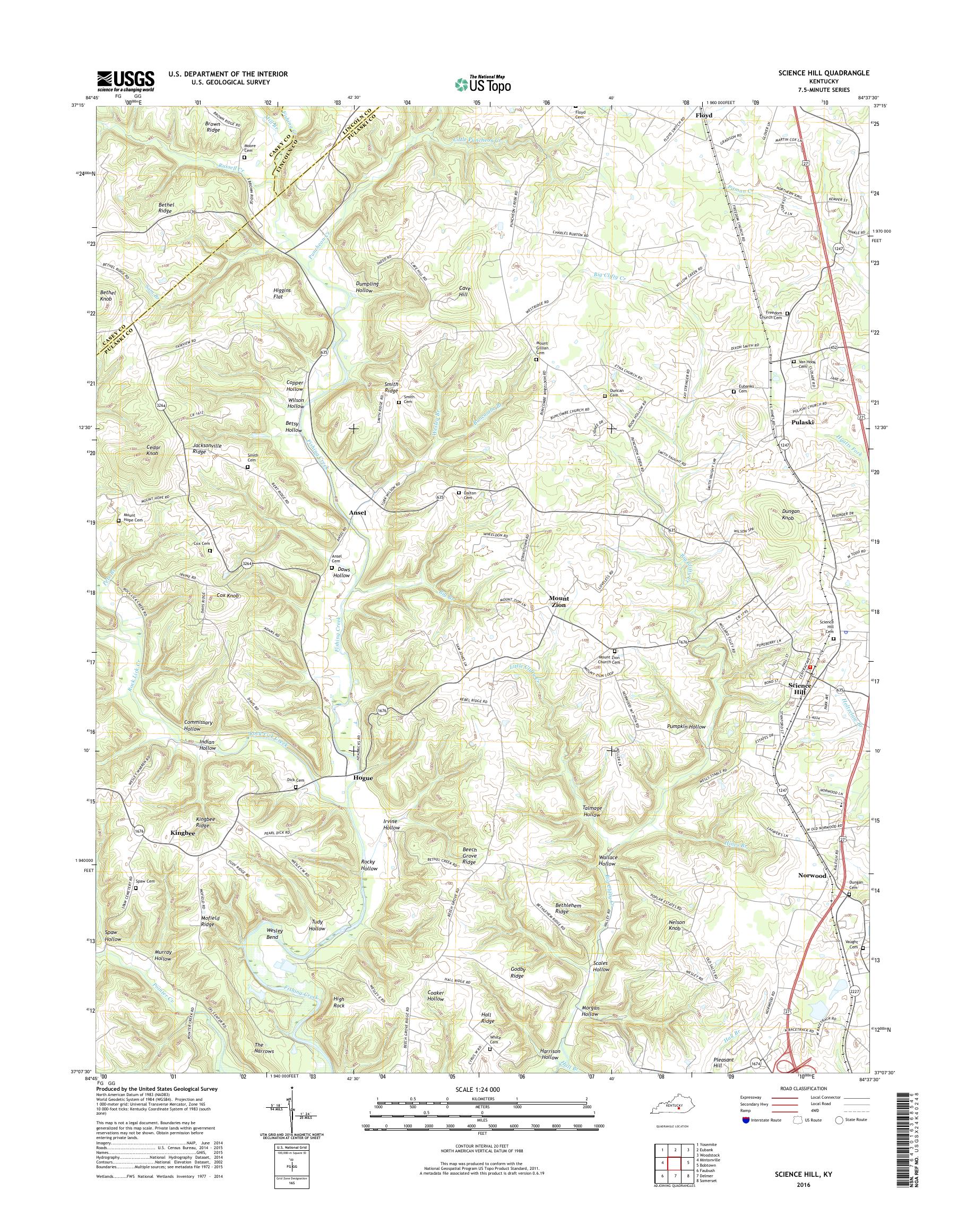 MyTopo Science Hill, Kentucky USGS Quad Topo Map