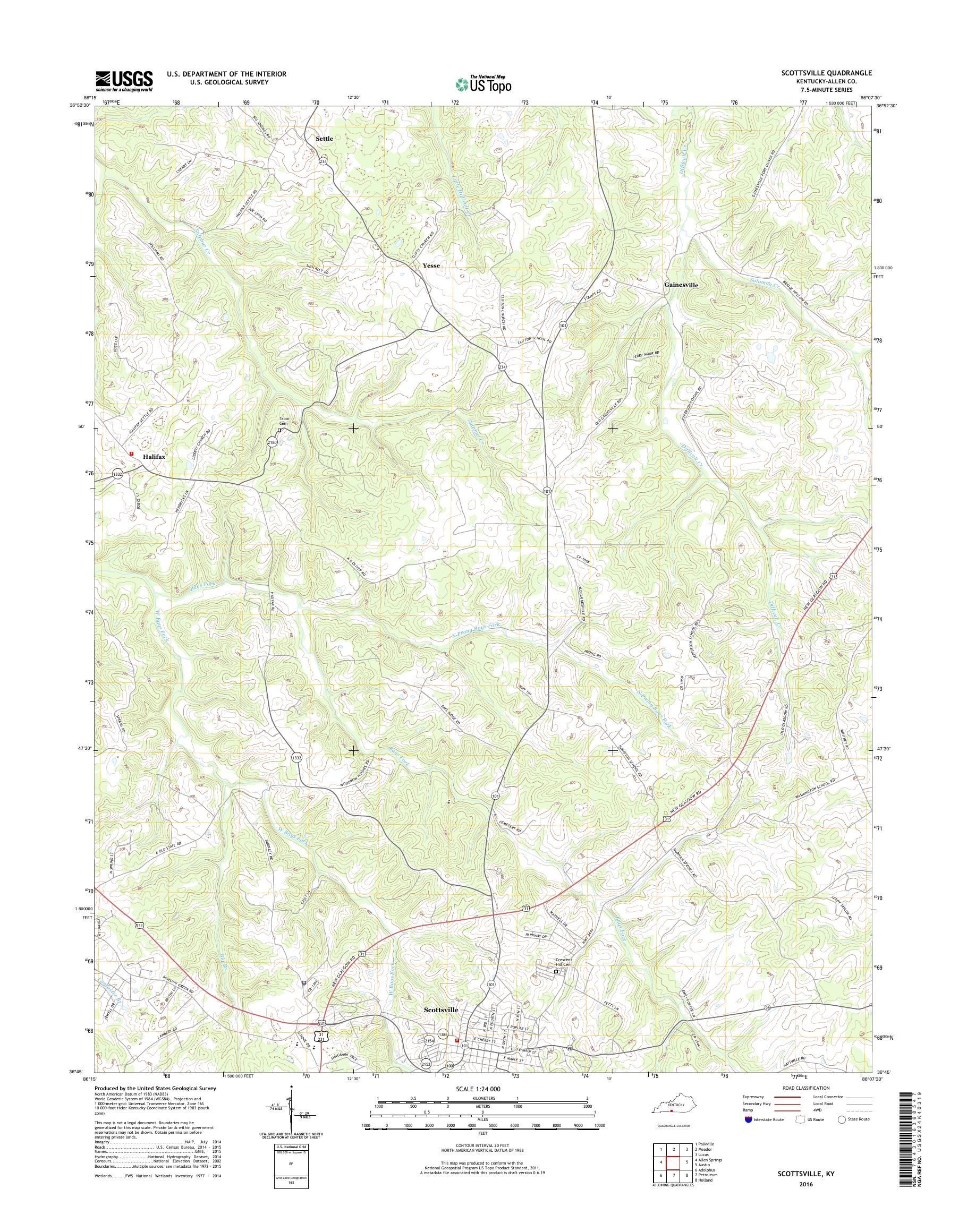 MyTopo Scottsville, Kentucky USGS Quad Topo Map