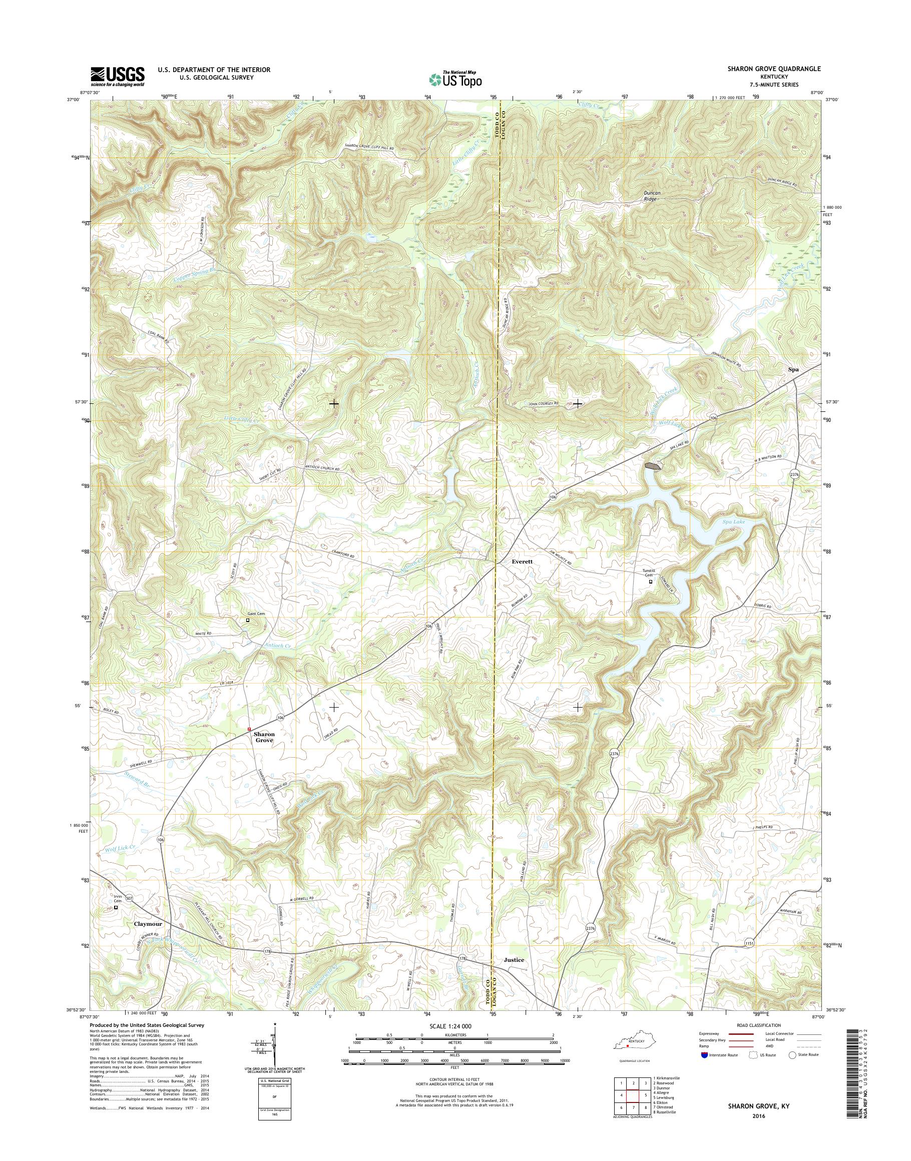 MyTopo Sharon Grove, Kentucky USGS Quad Topo Map
