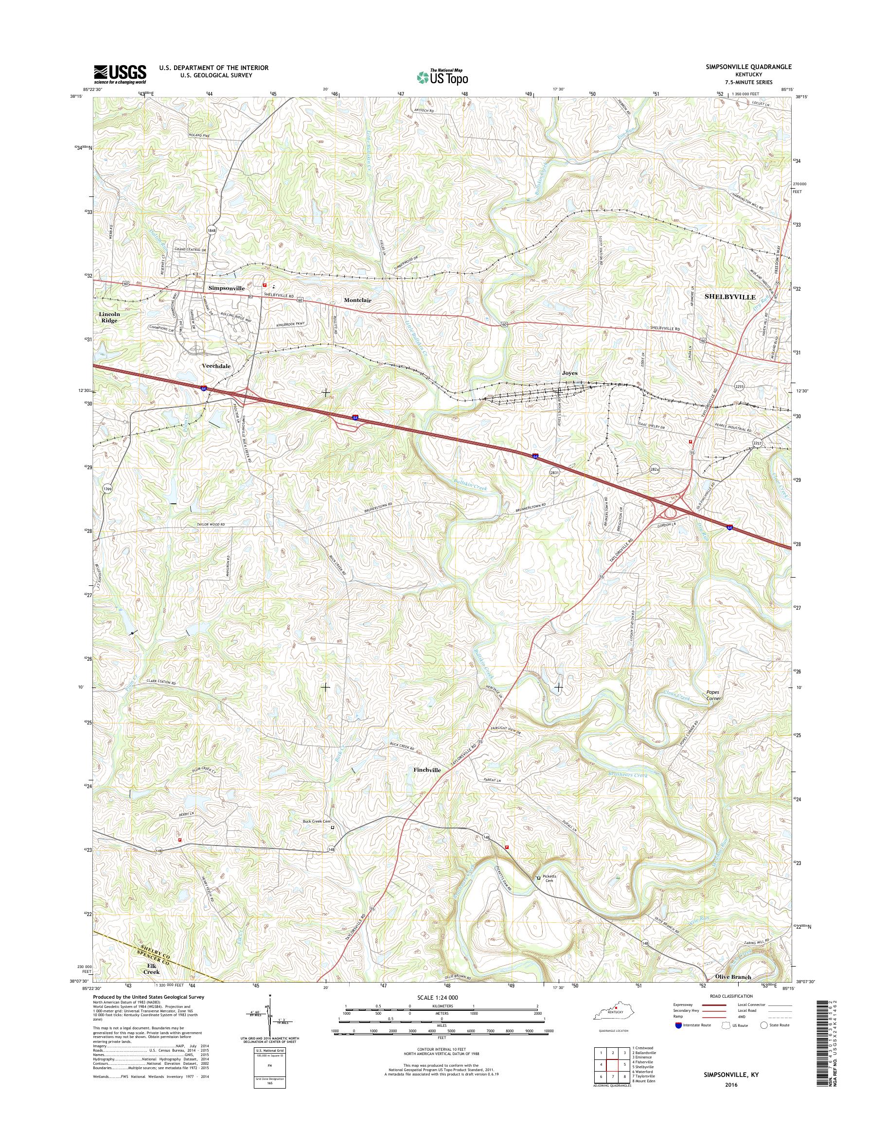 MyTopo Simpsonville, Kentucky USGS Quad Topo Map