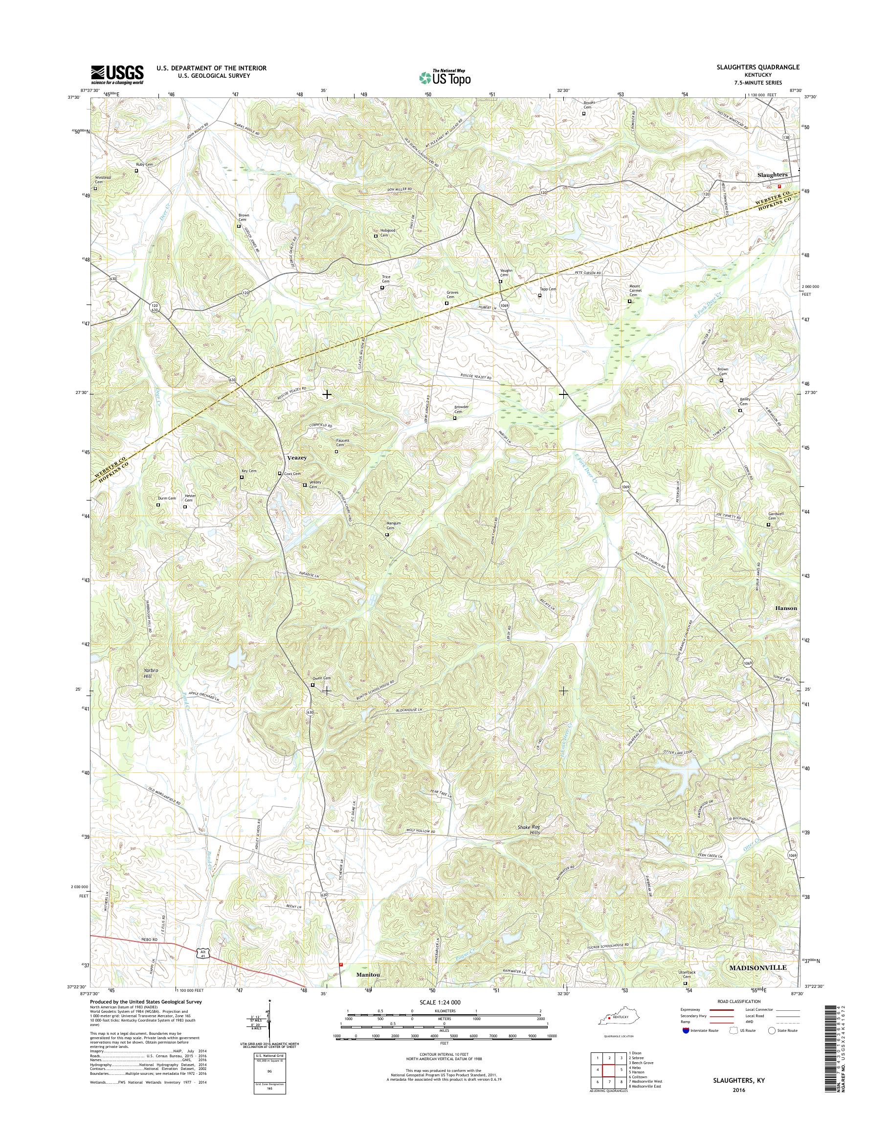 MyTopo Slaughters, Kentucky USGS Quad Topo Map