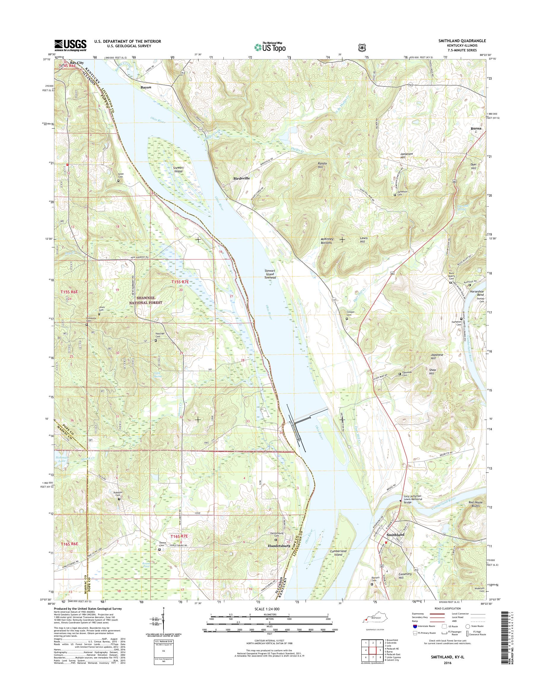 MyTopo Smithland, Kentucky USGS Quad Topo Map