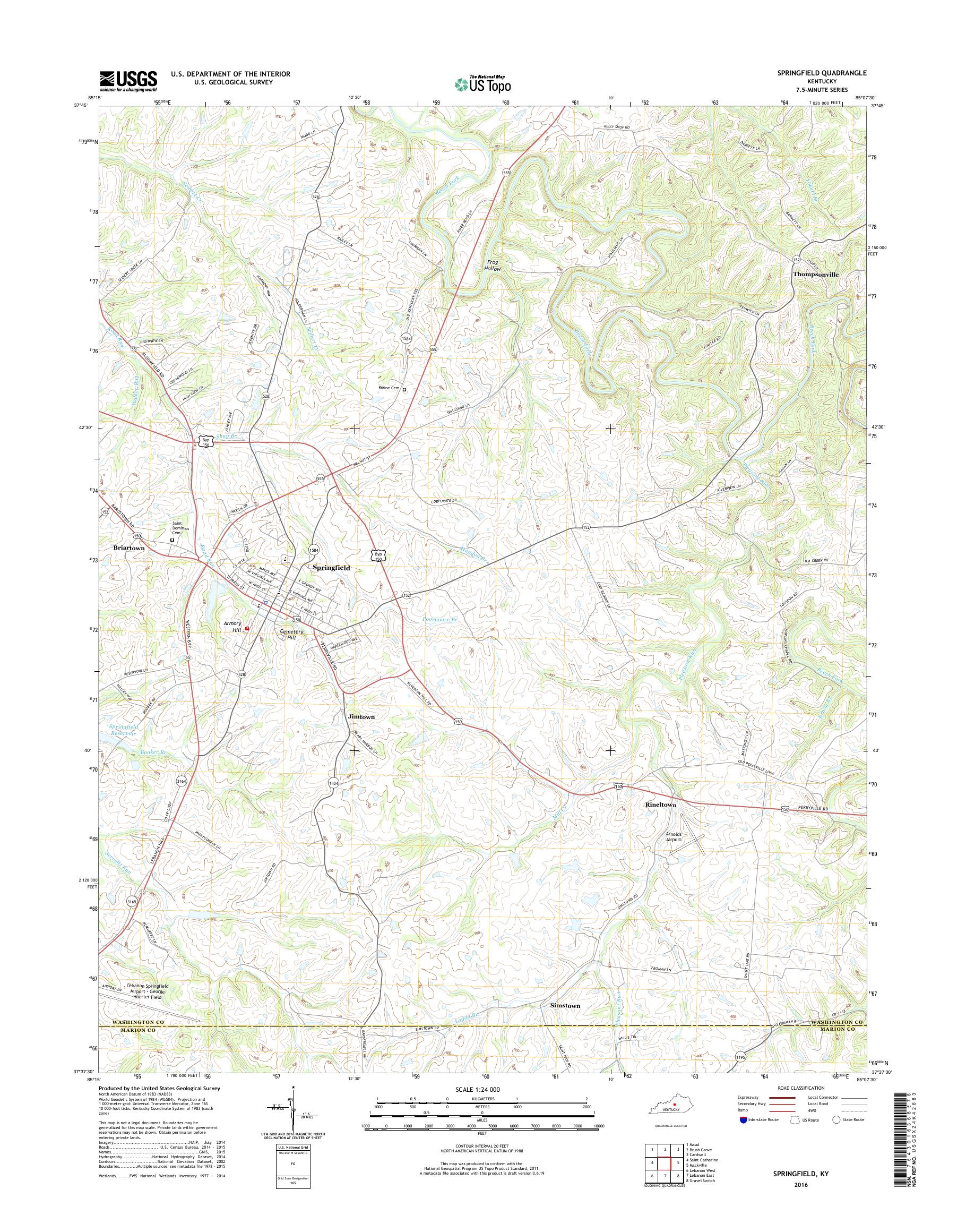 MyTopo Springfield, Kentucky USGS Quad Topo Map