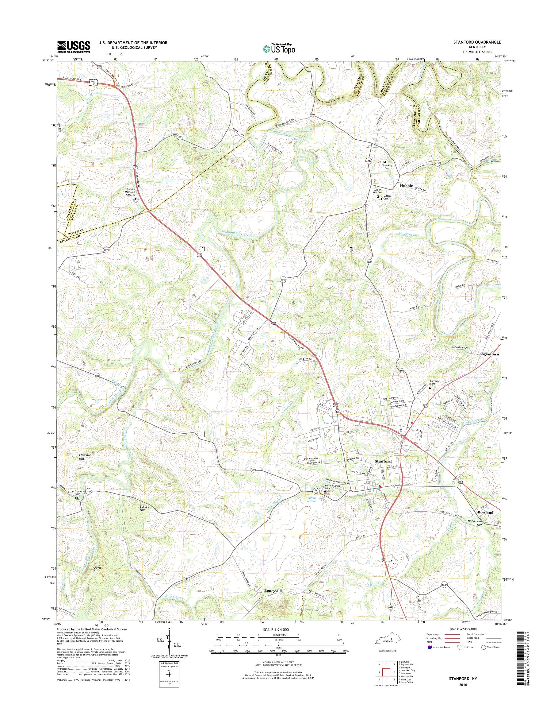 MyTopo Stanford, Kentucky USGS Quad Topo Map