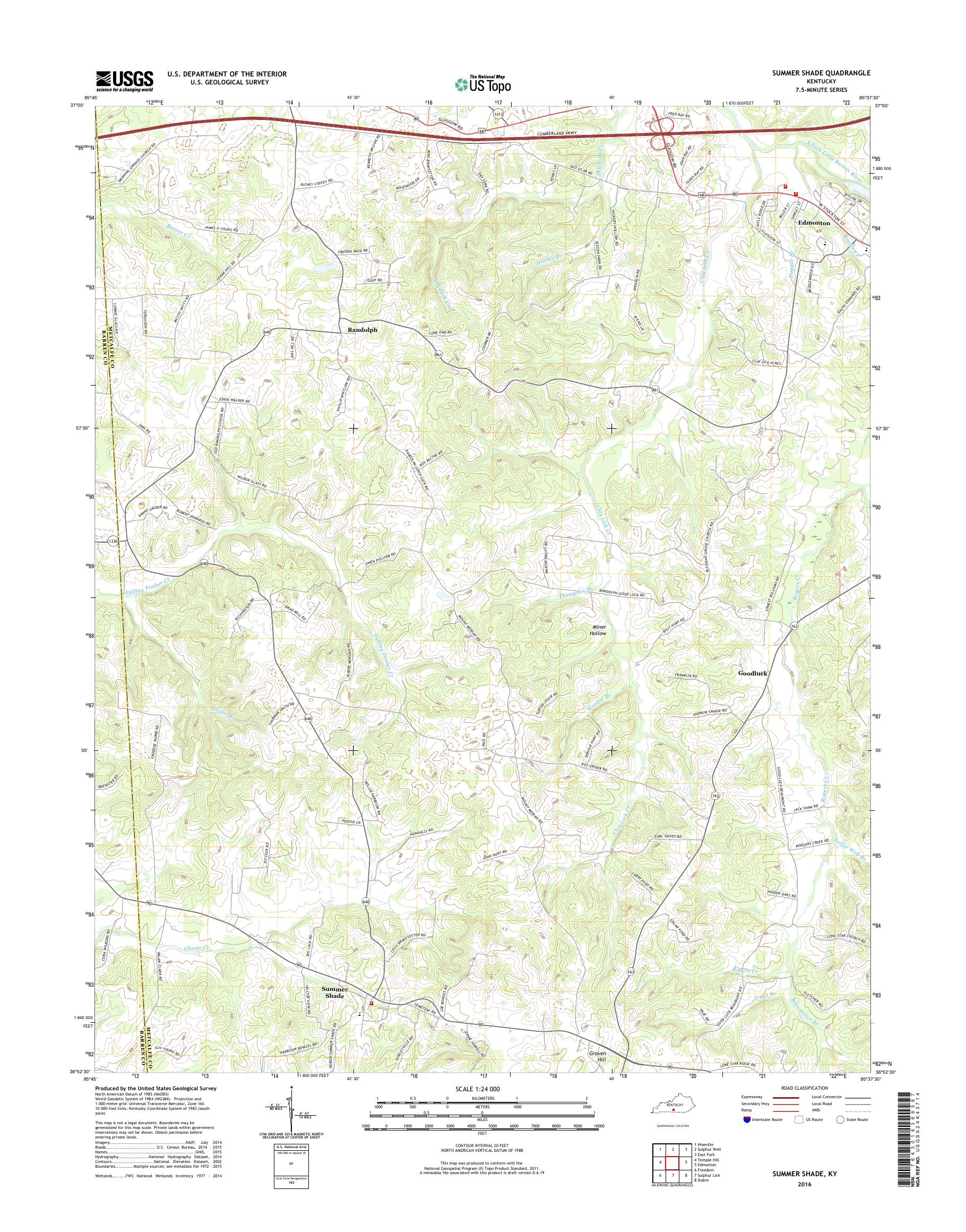 MyTopo Summer Shade, Kentucky USGS Quad Topo Map