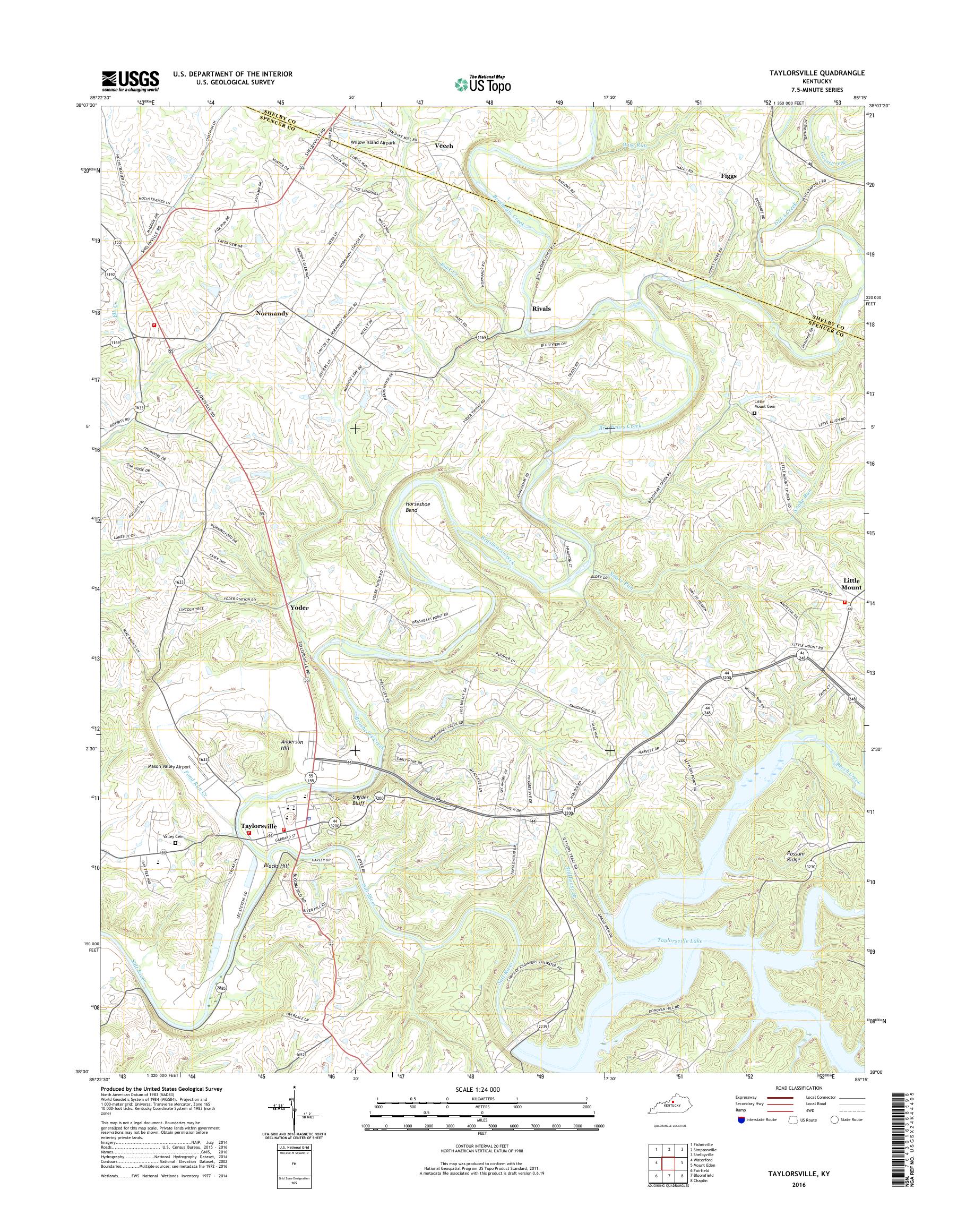MyTopo Taylorsville, Kentucky USGS Quad Topo Map