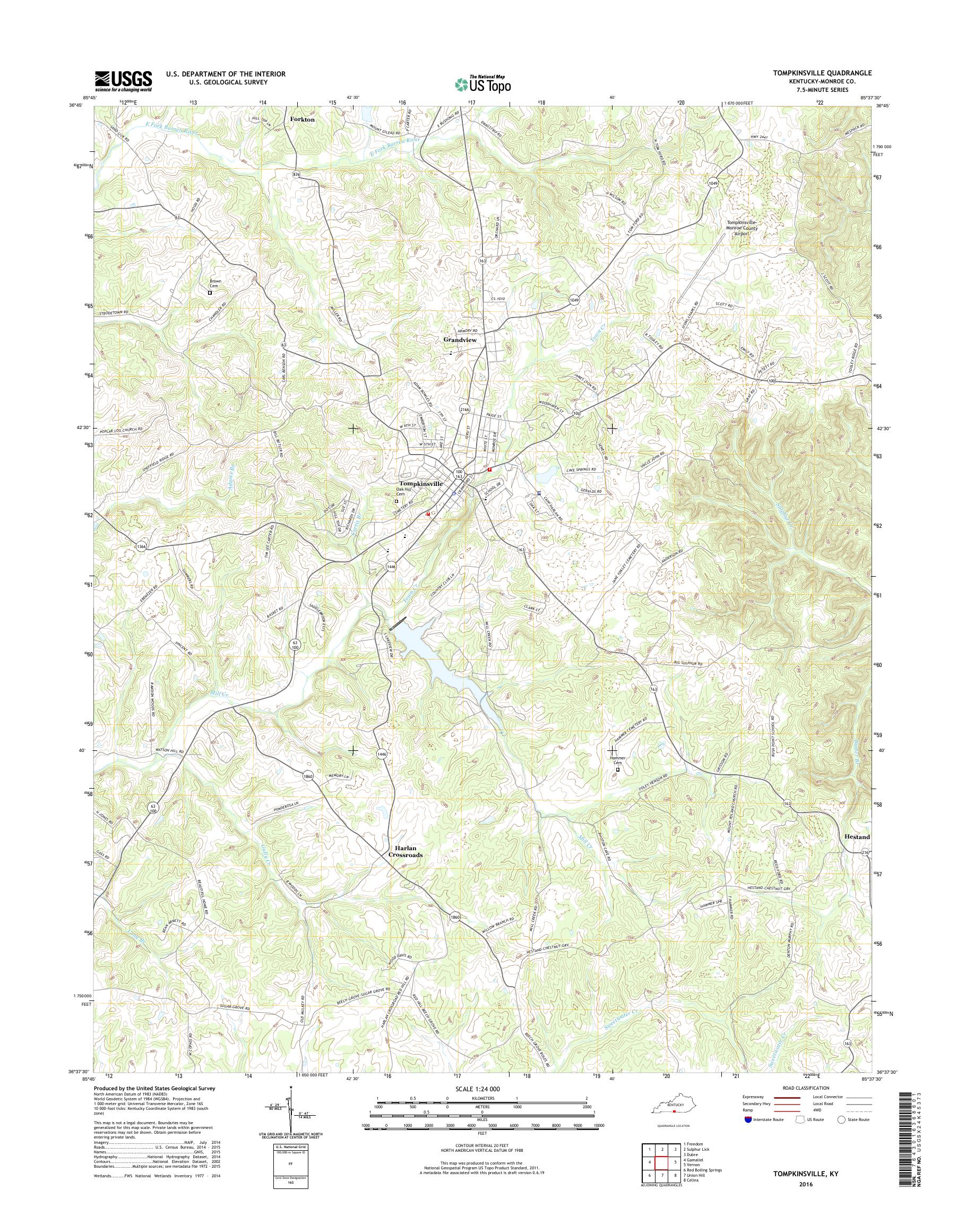MyTopo Tompkinsville, Kentucky USGS Quad Topo Map