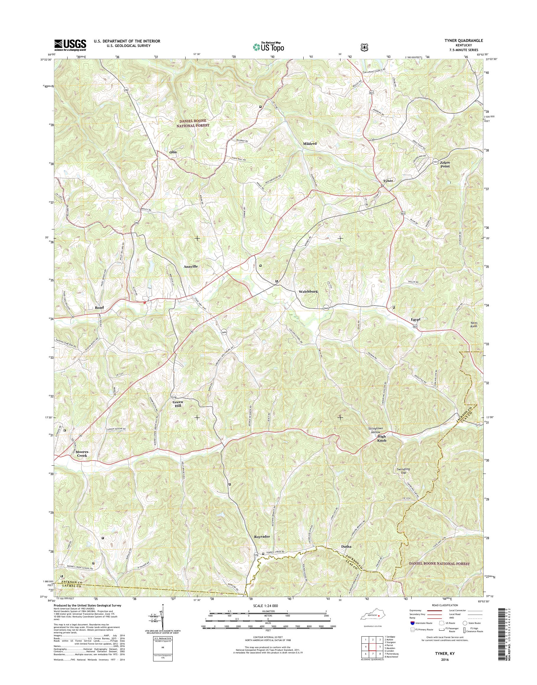 MyTopo Tyner, Kentucky USGS Quad Topo Map