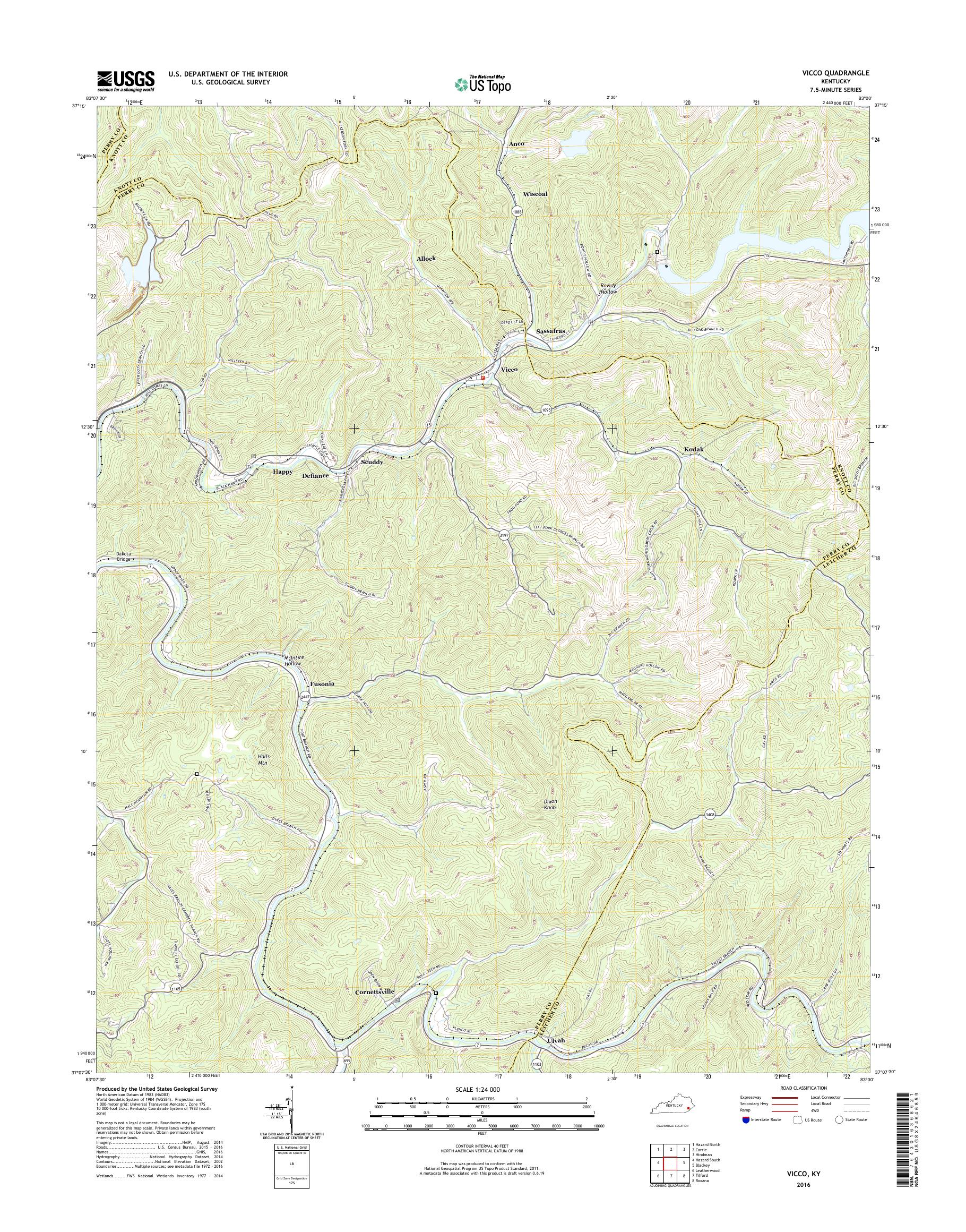MyTopo Vicco, Kentucky USGS Quad Topo Map