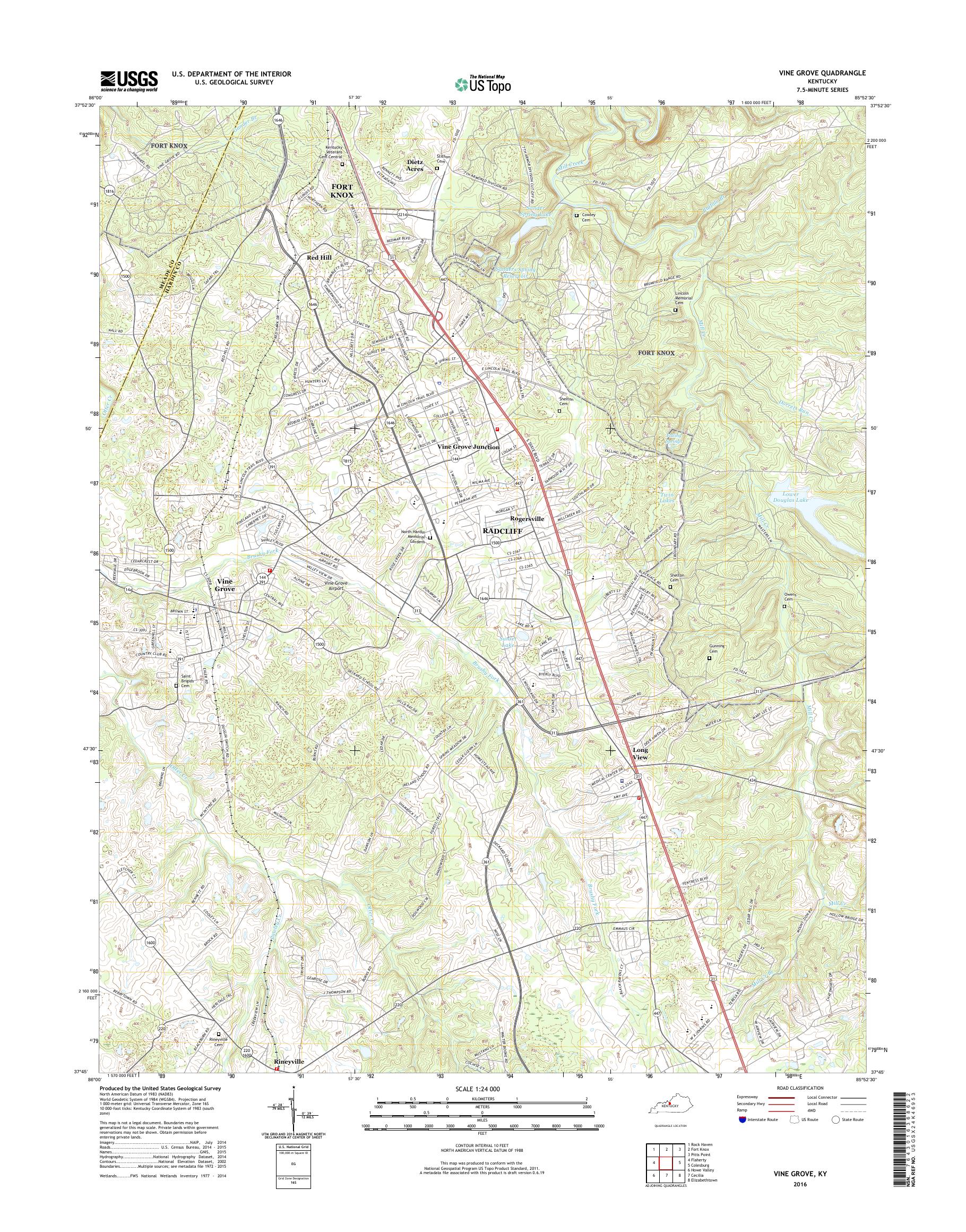 MyTopo Vine Grove, Kentucky USGS Quad Topo Map