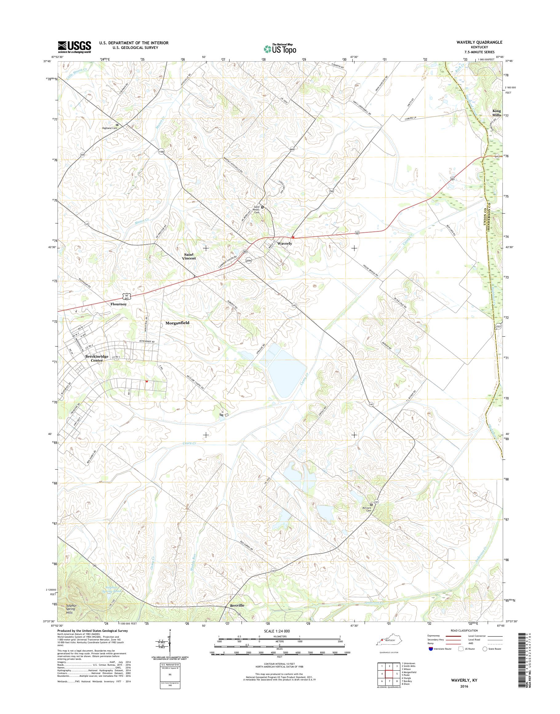 MyTopo Waverly, Kentucky USGS Quad Topo Map