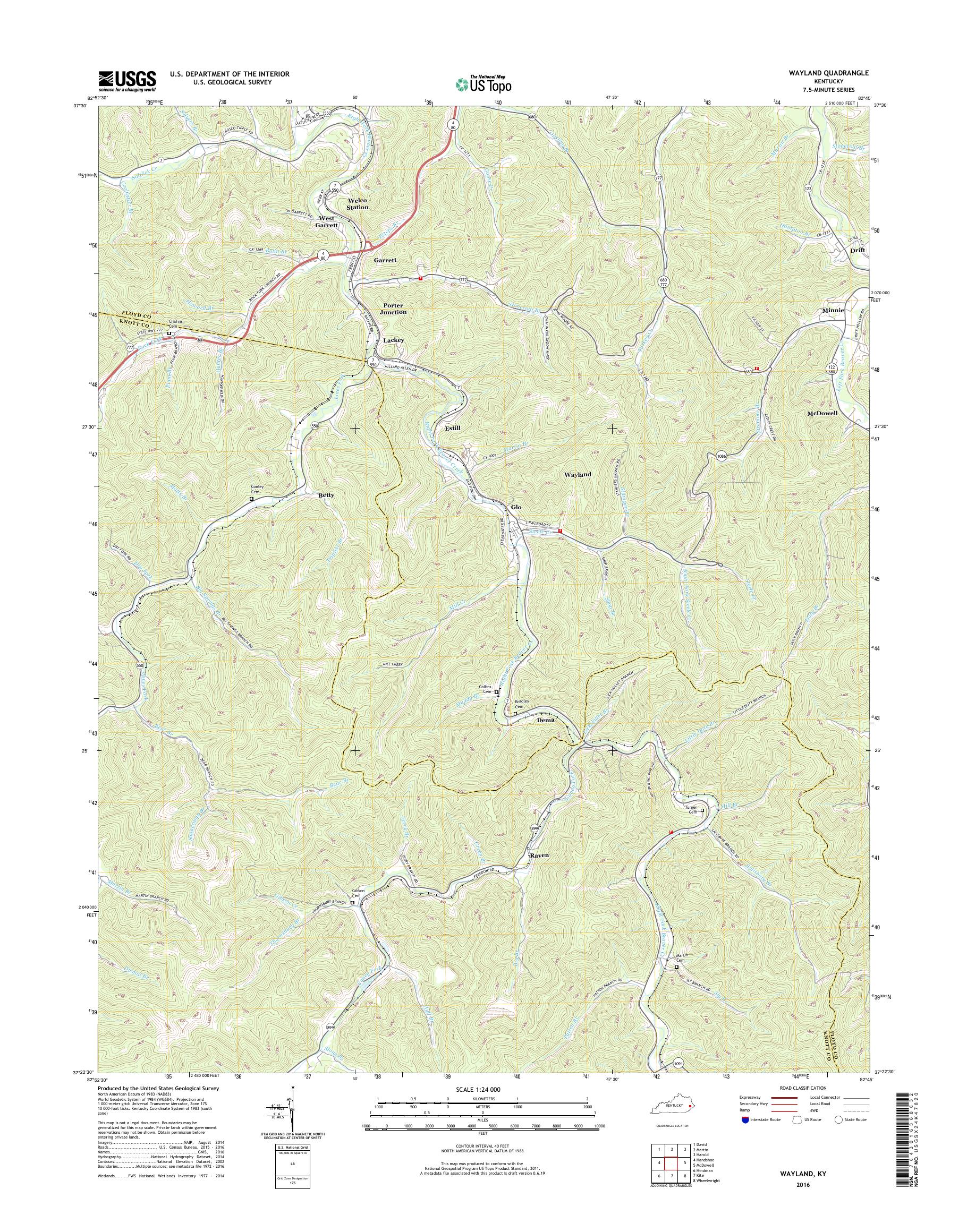 MyTopo Wayland, Kentucky USGS Quad Topo Map