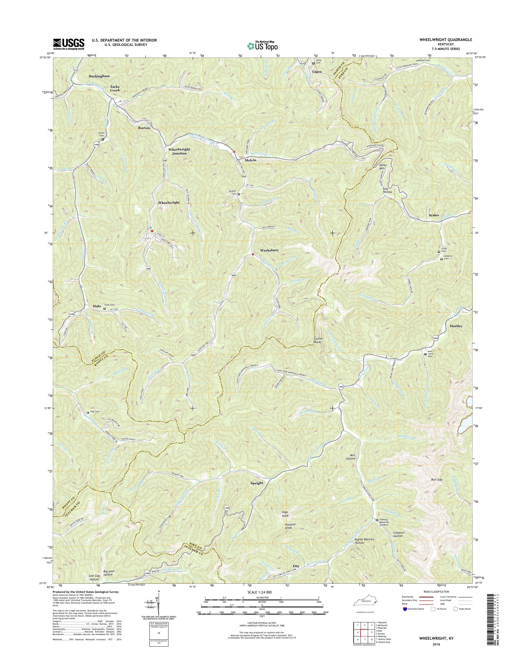 MyTopo Wheelwright, Kentucky USGS Quad Topo Map