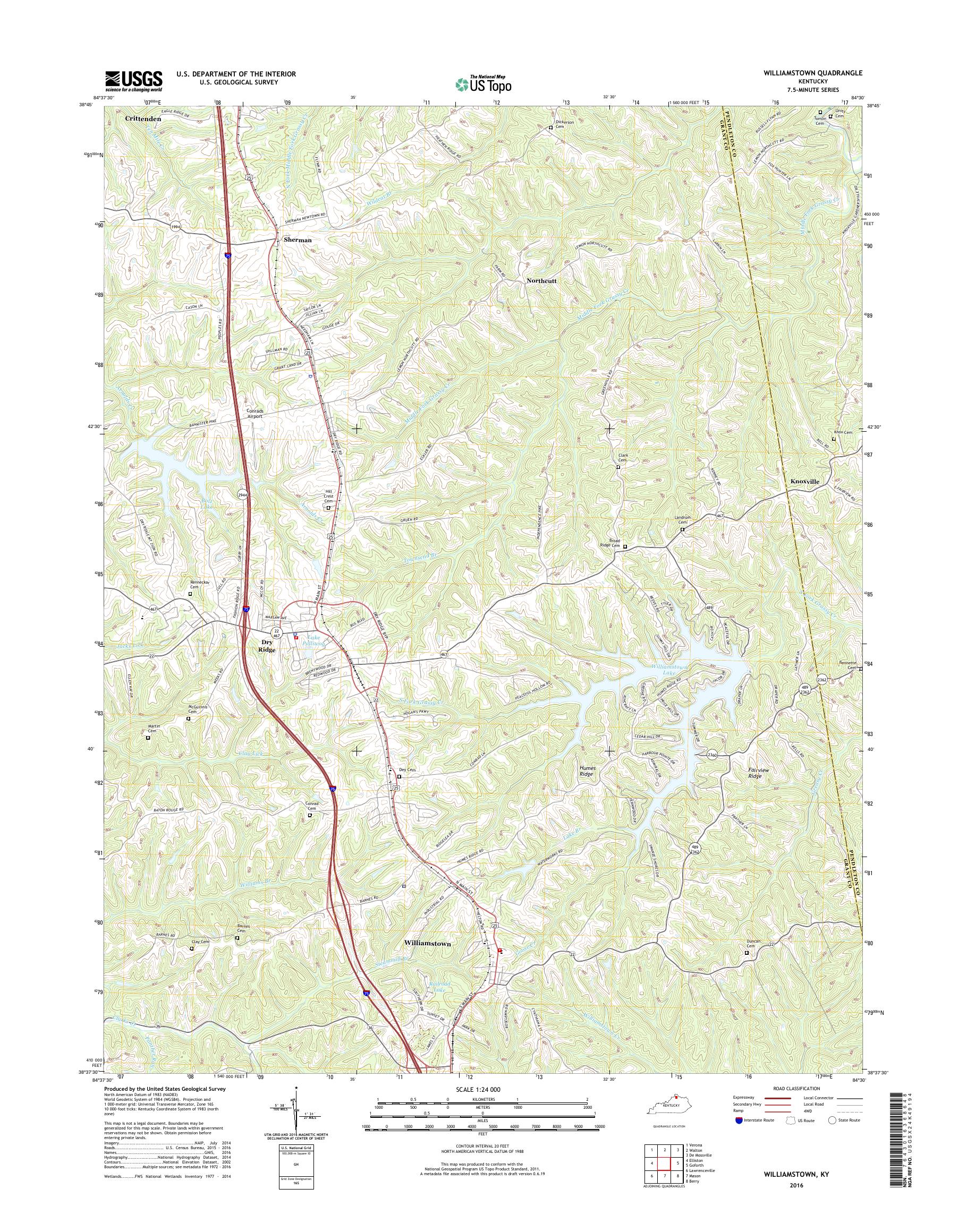 MyTopo Williamstown, Kentucky USGS Quad Topo Map