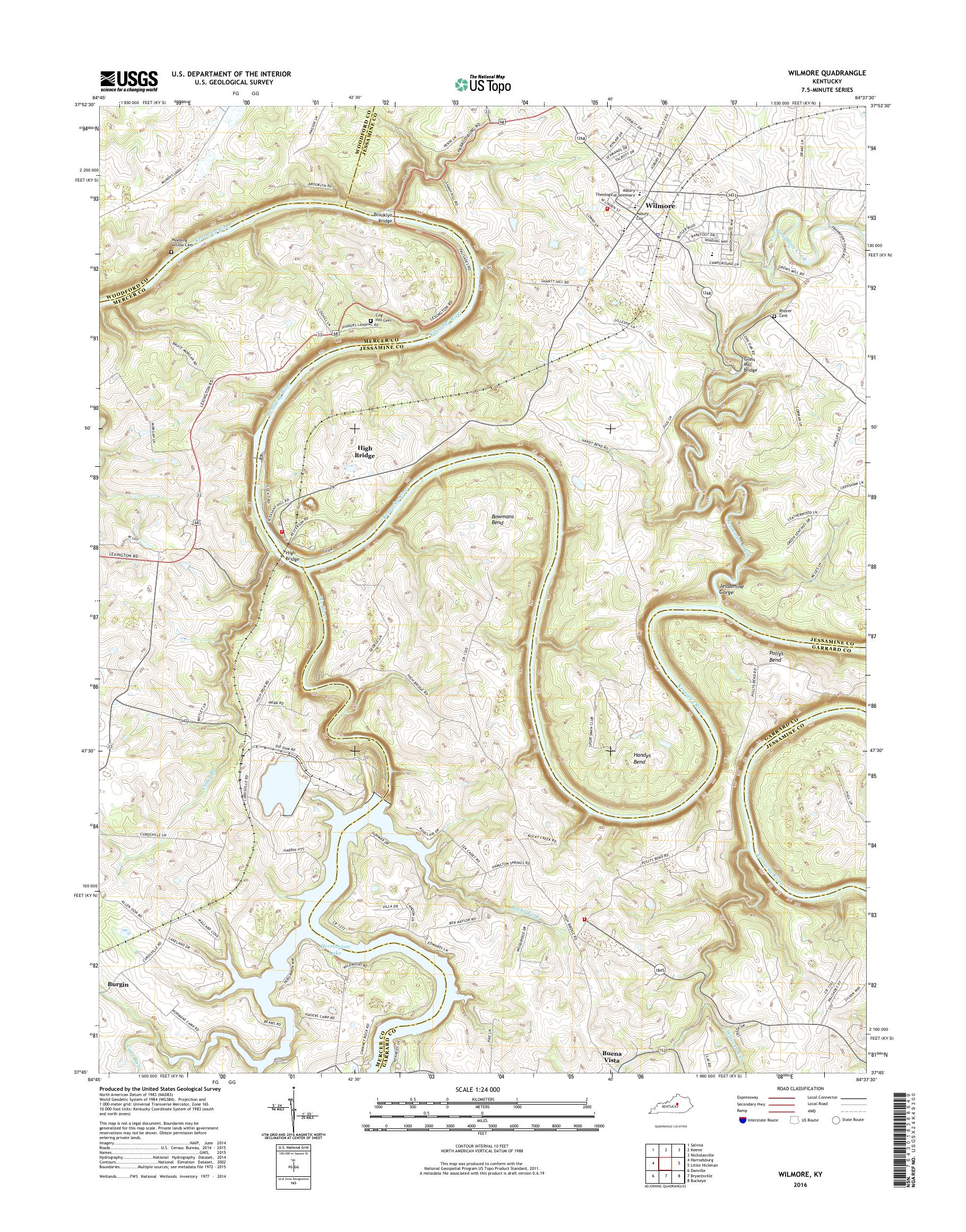 MyTopo Wilmore, Kentucky USGS Quad Topo Map