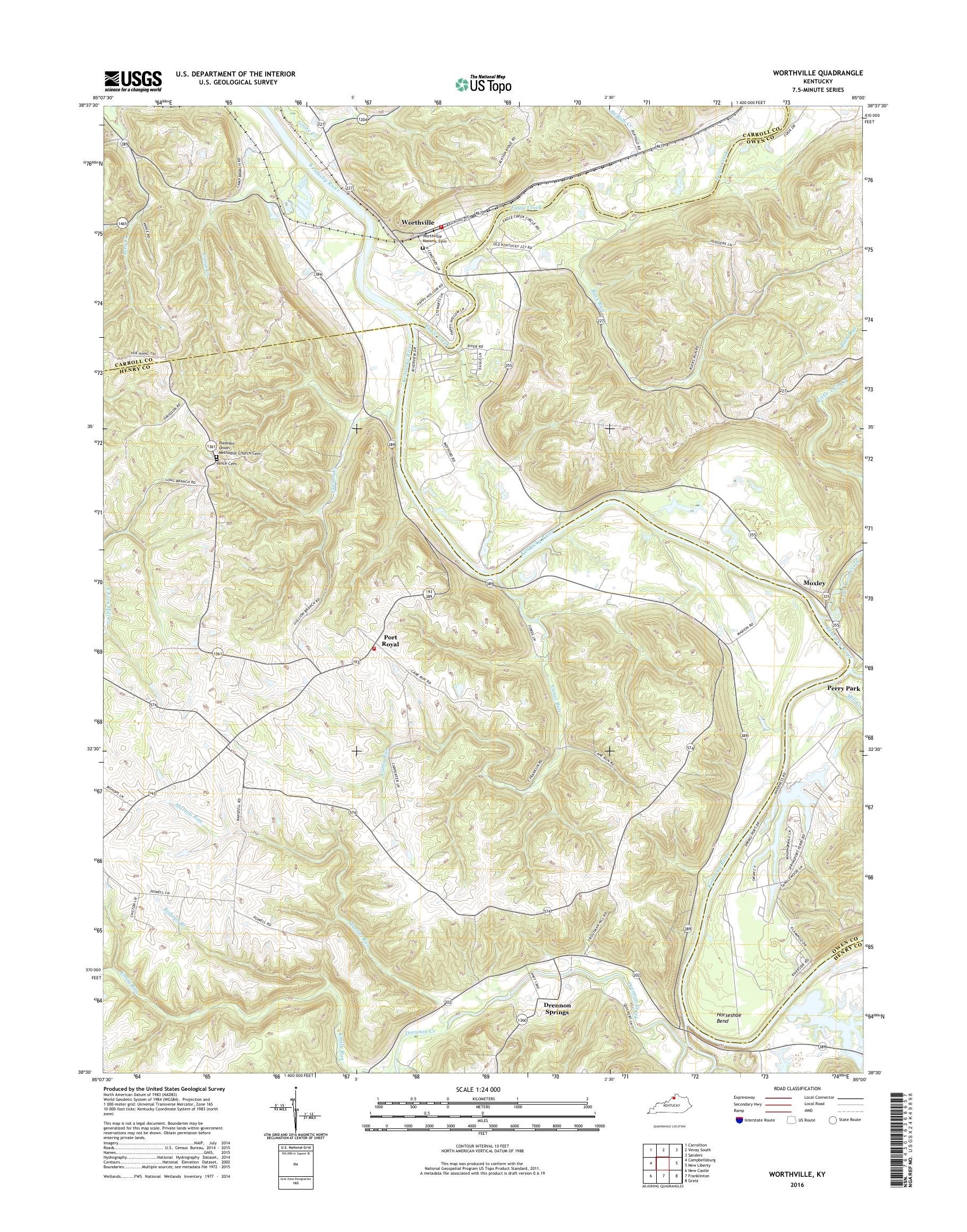 MyTopo Worthville, Kentucky USGS Quad Topo Map