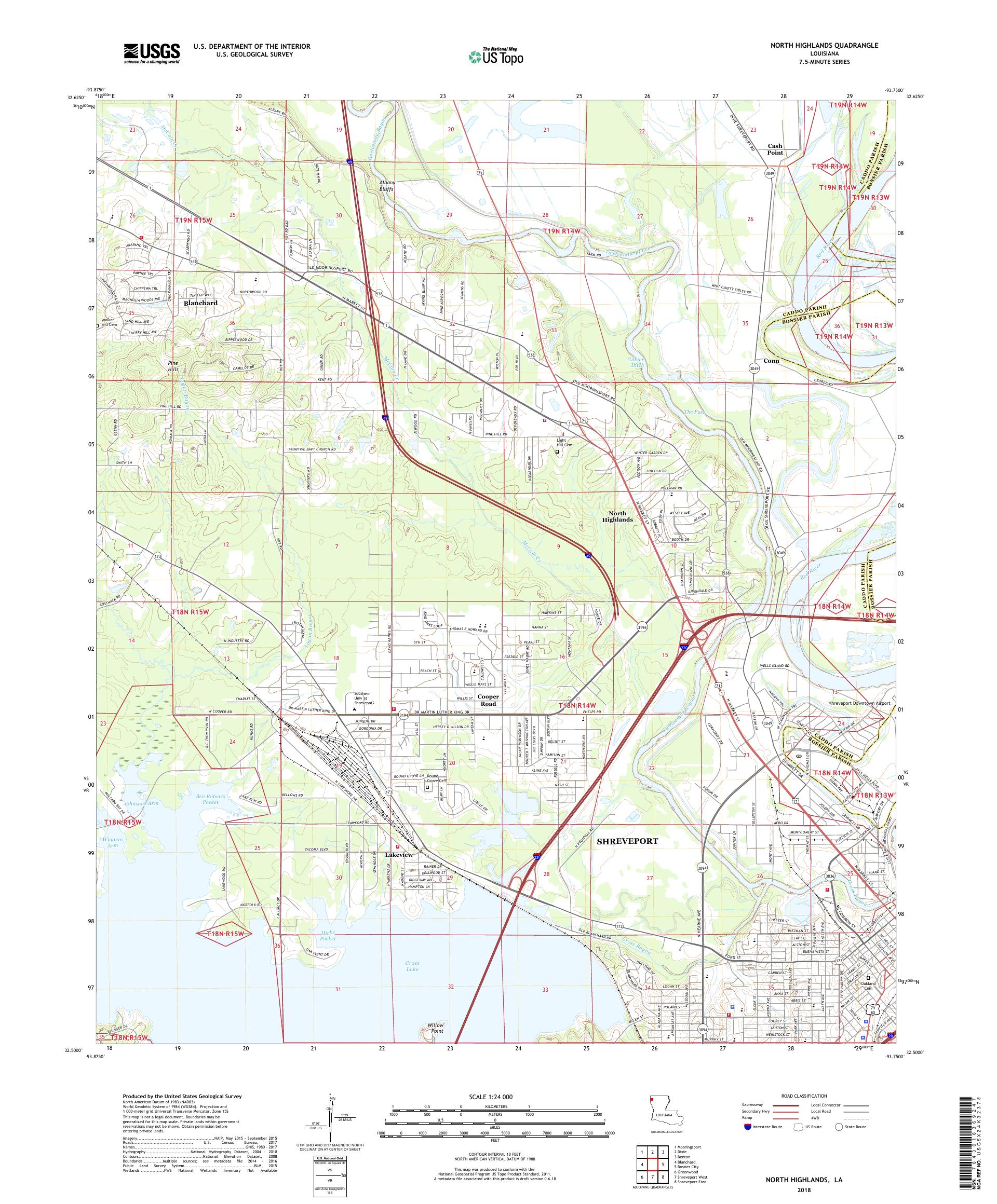 MyTopo North Highlands, Louisiana USGS Quad Topo Map