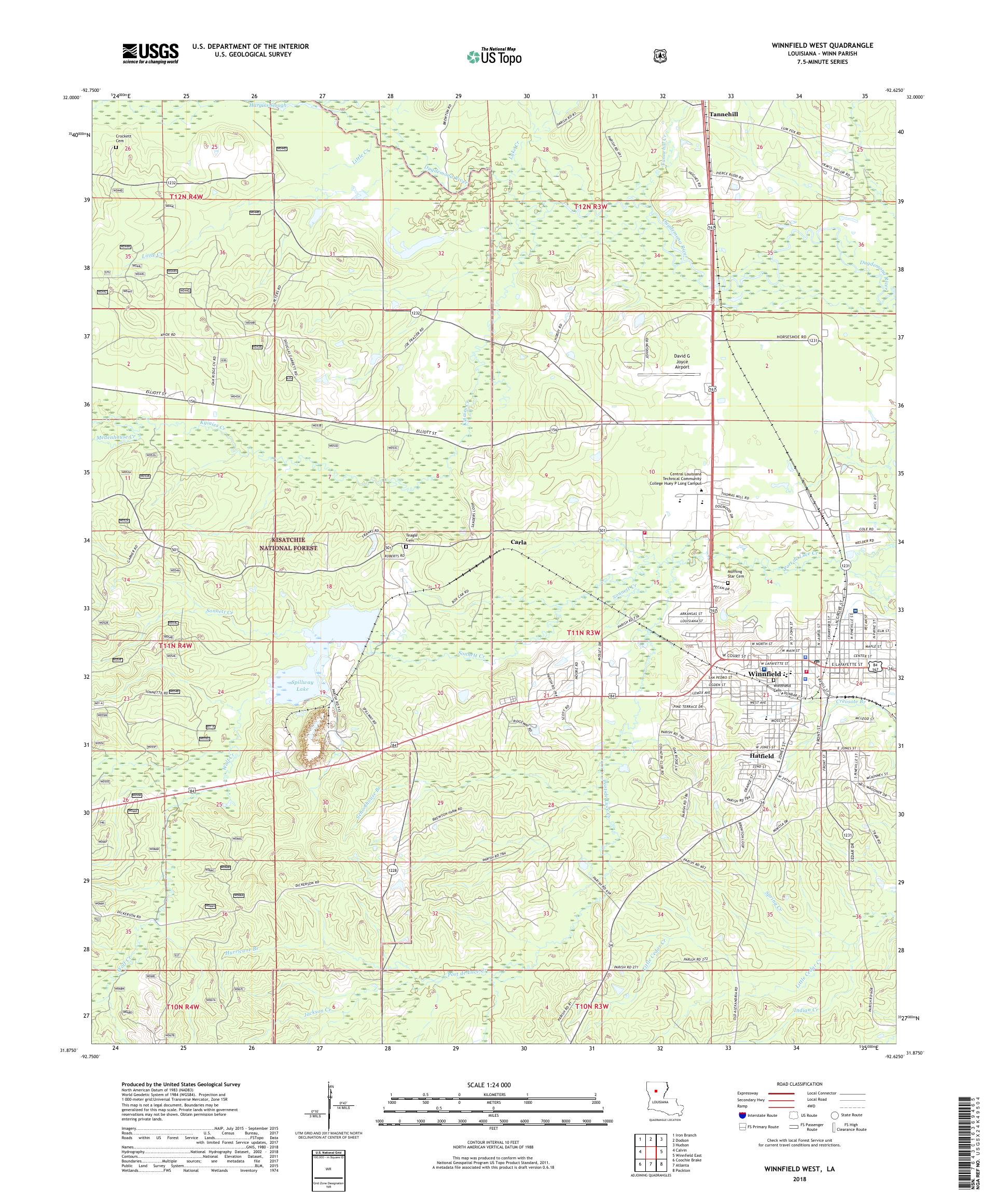 MyTopo Winnfield West, Louisiana USGS Quad Topo Map