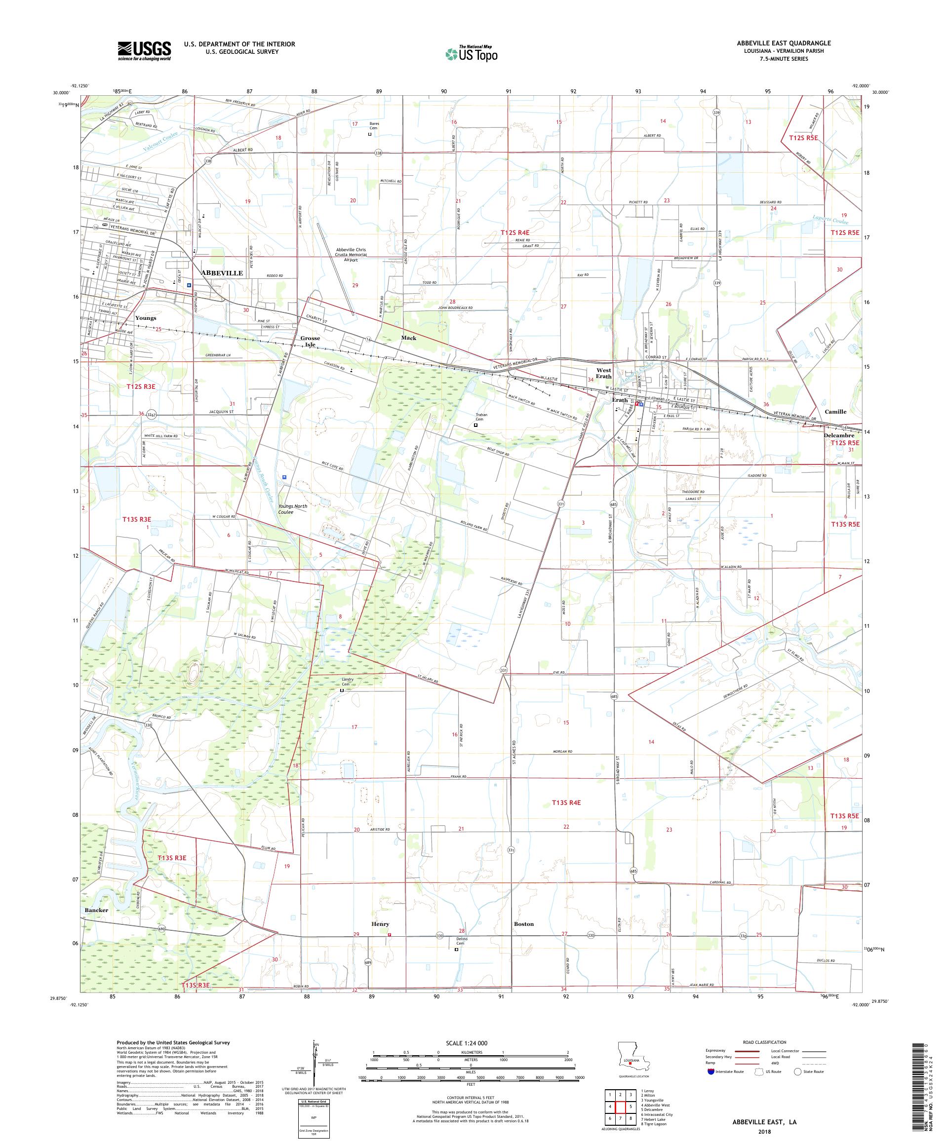 MyTopo Abbeville East, Louisiana USGS Quad Topo Map