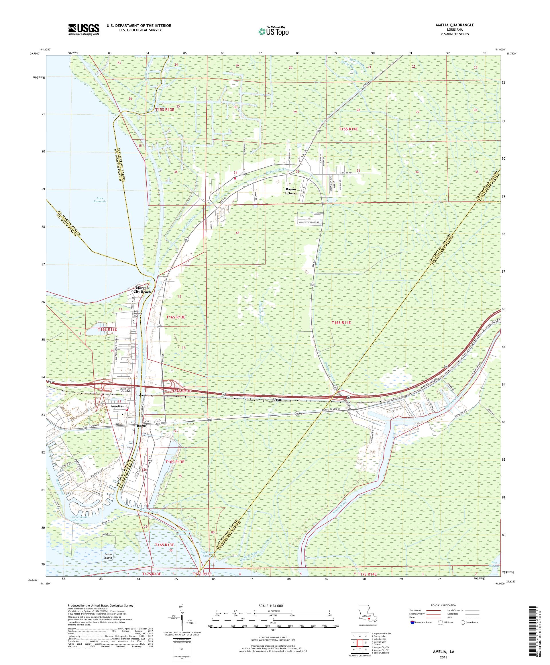 MyTopo Amelia, Louisiana USGS Quad Topo Map