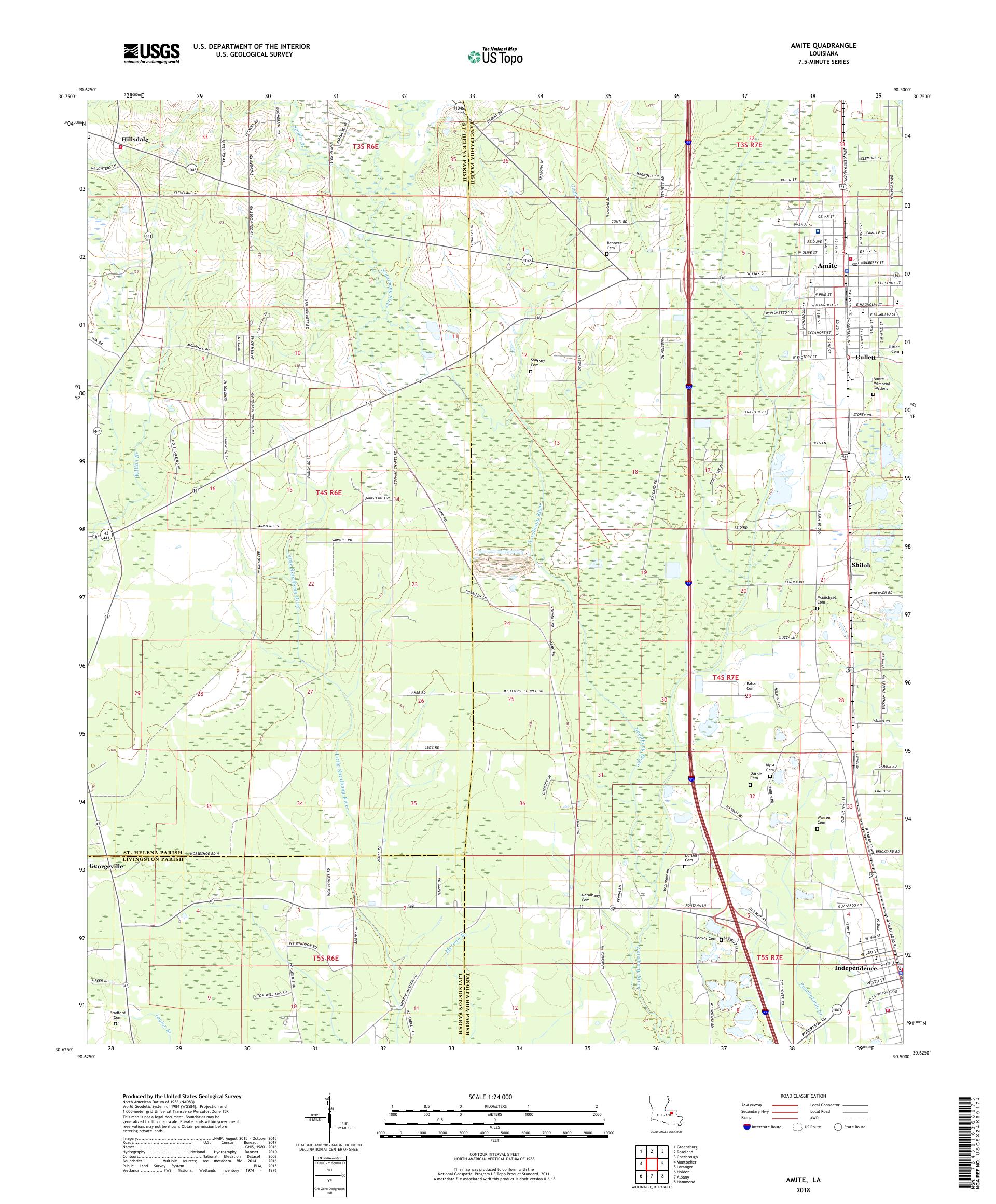 MyTopo Amite, Louisiana USGS Quad Topo Map