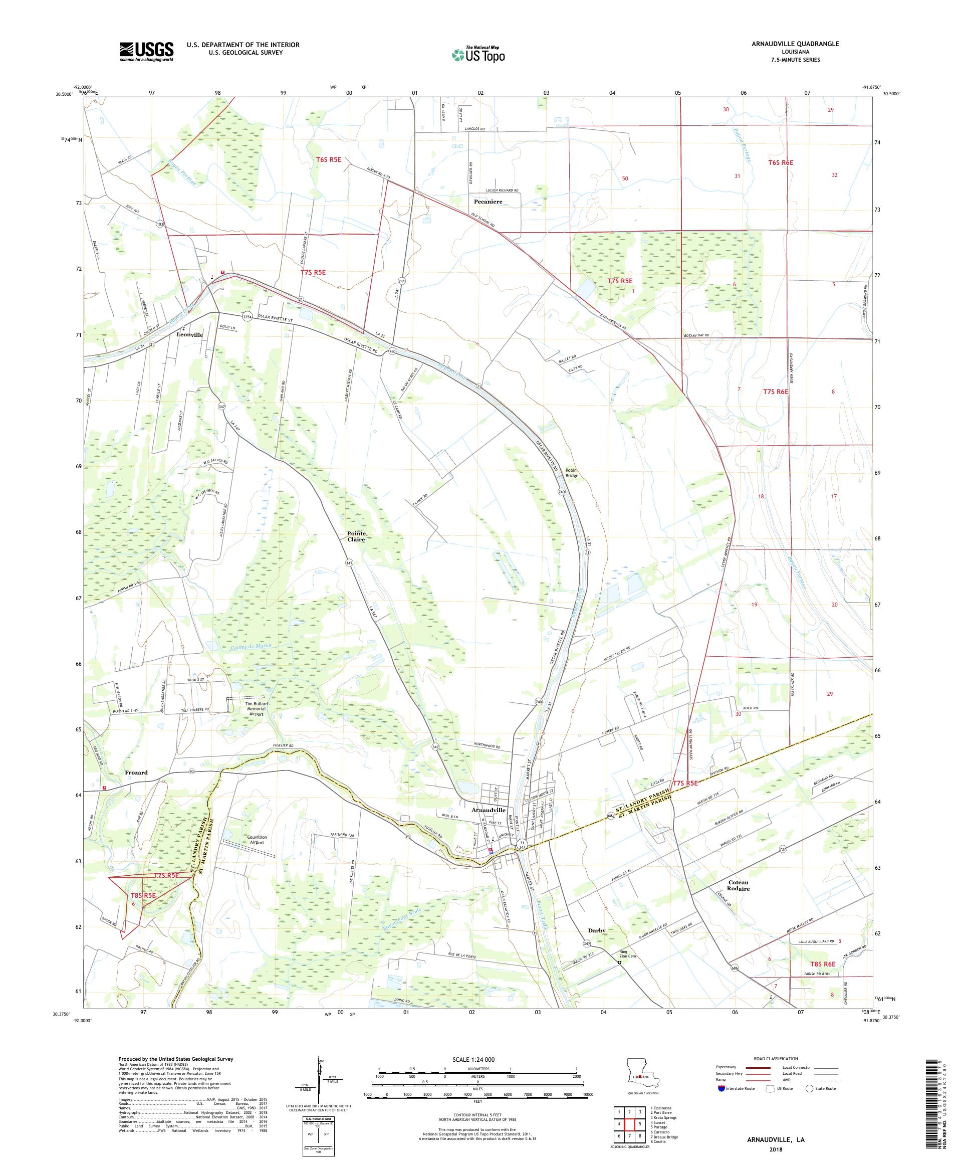 MyTopo Arnaudville, Louisiana USGS Quad Topo Map