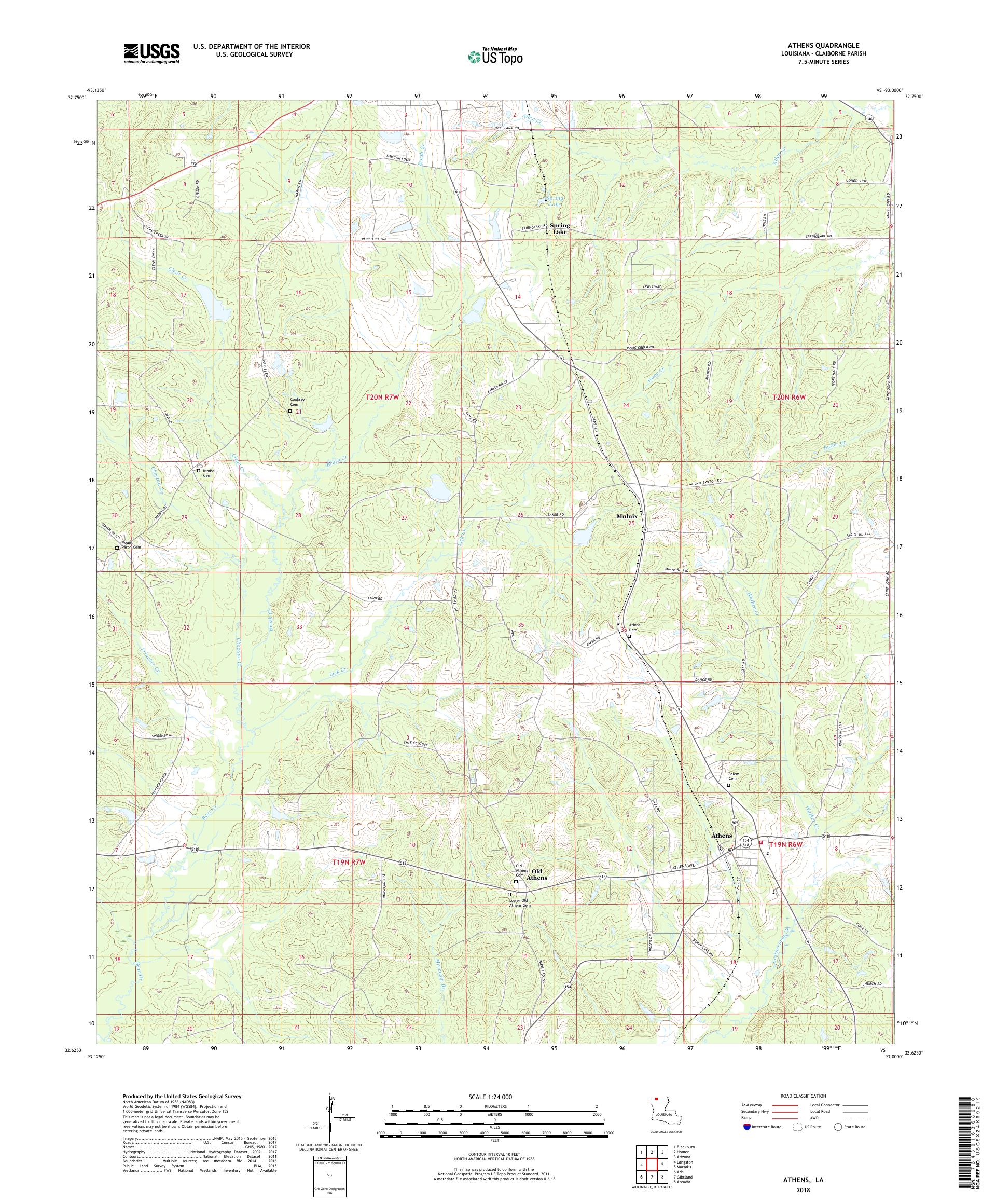MyTopo Athens, Louisiana USGS Quad Topo Map