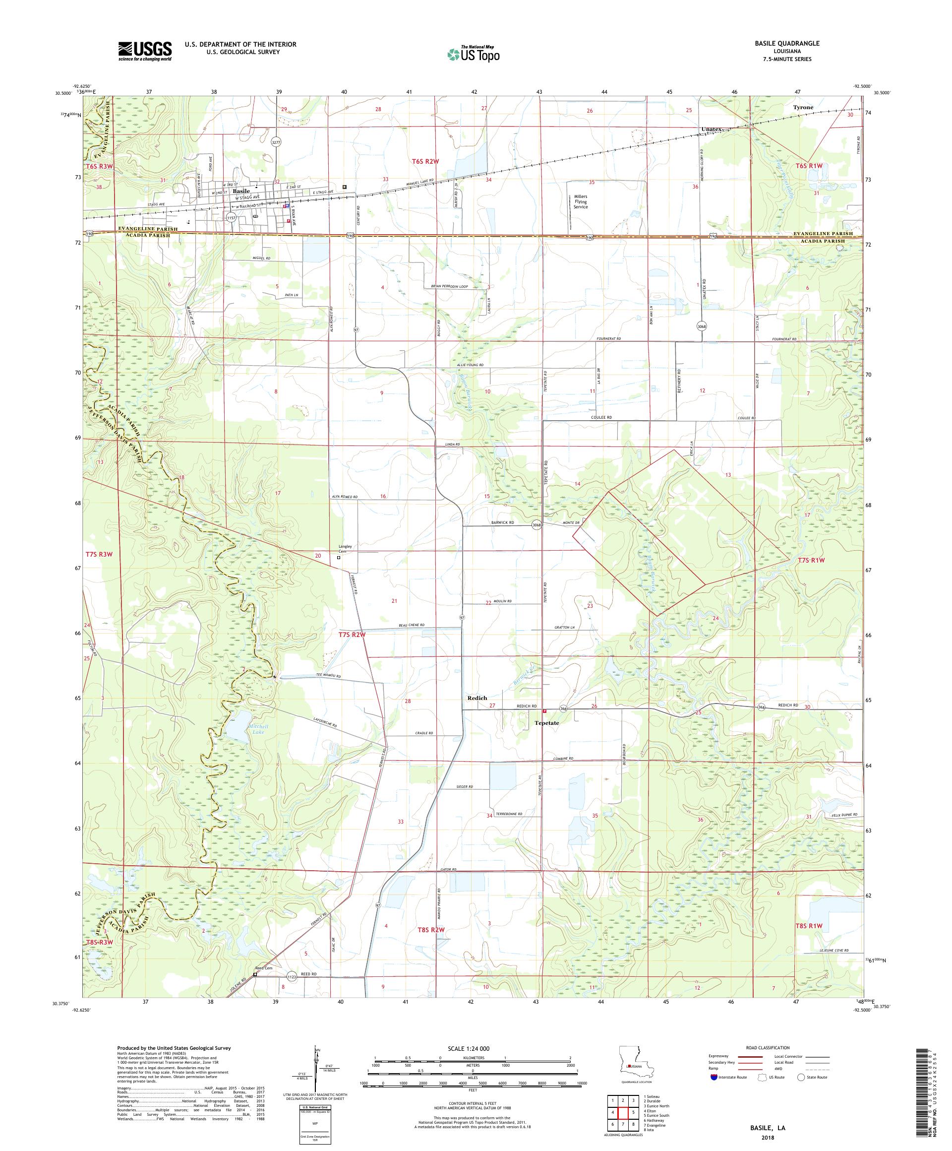 MyTopo Basile, Louisiana USGS Quad Topo Map