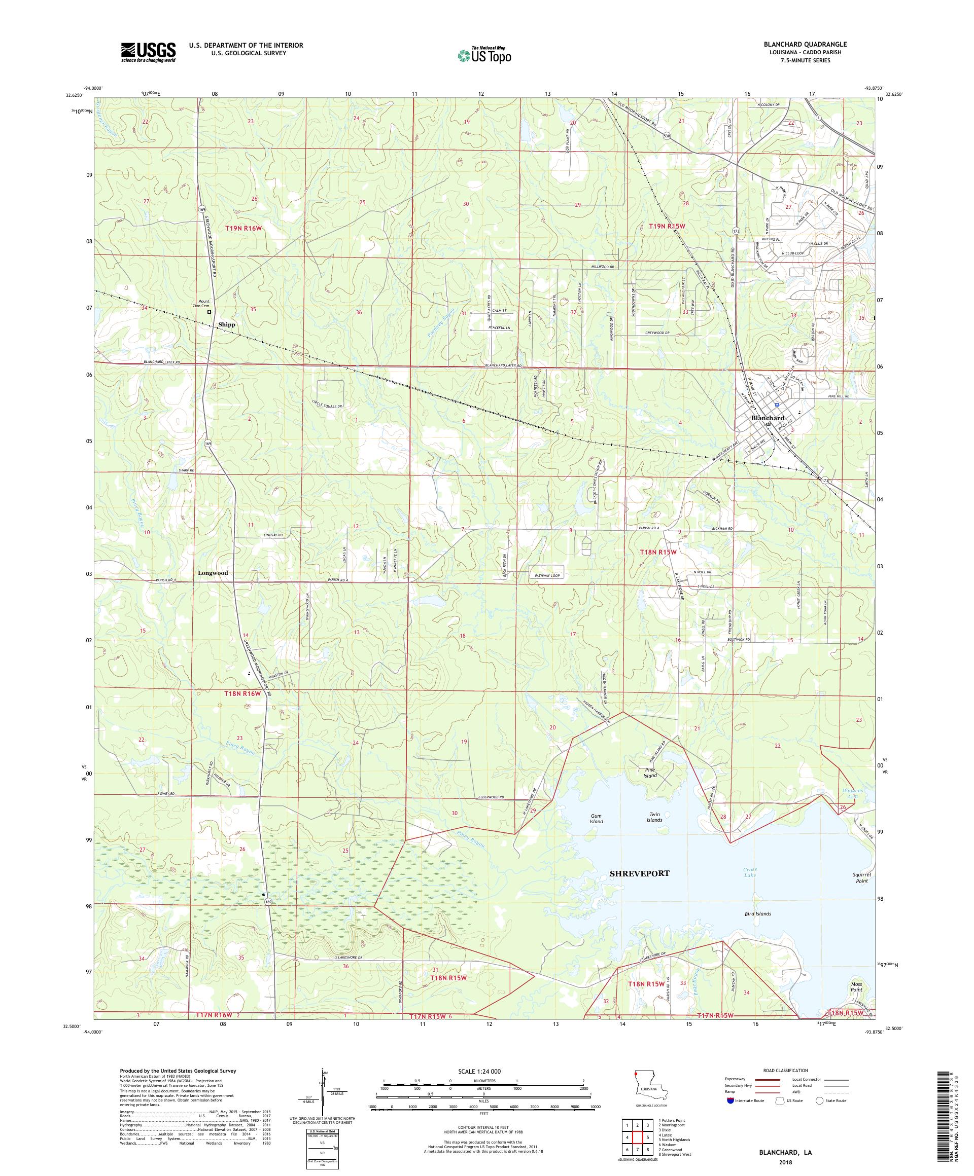 MyTopo Blanchard, Louisiana USGS Quad Topo Map