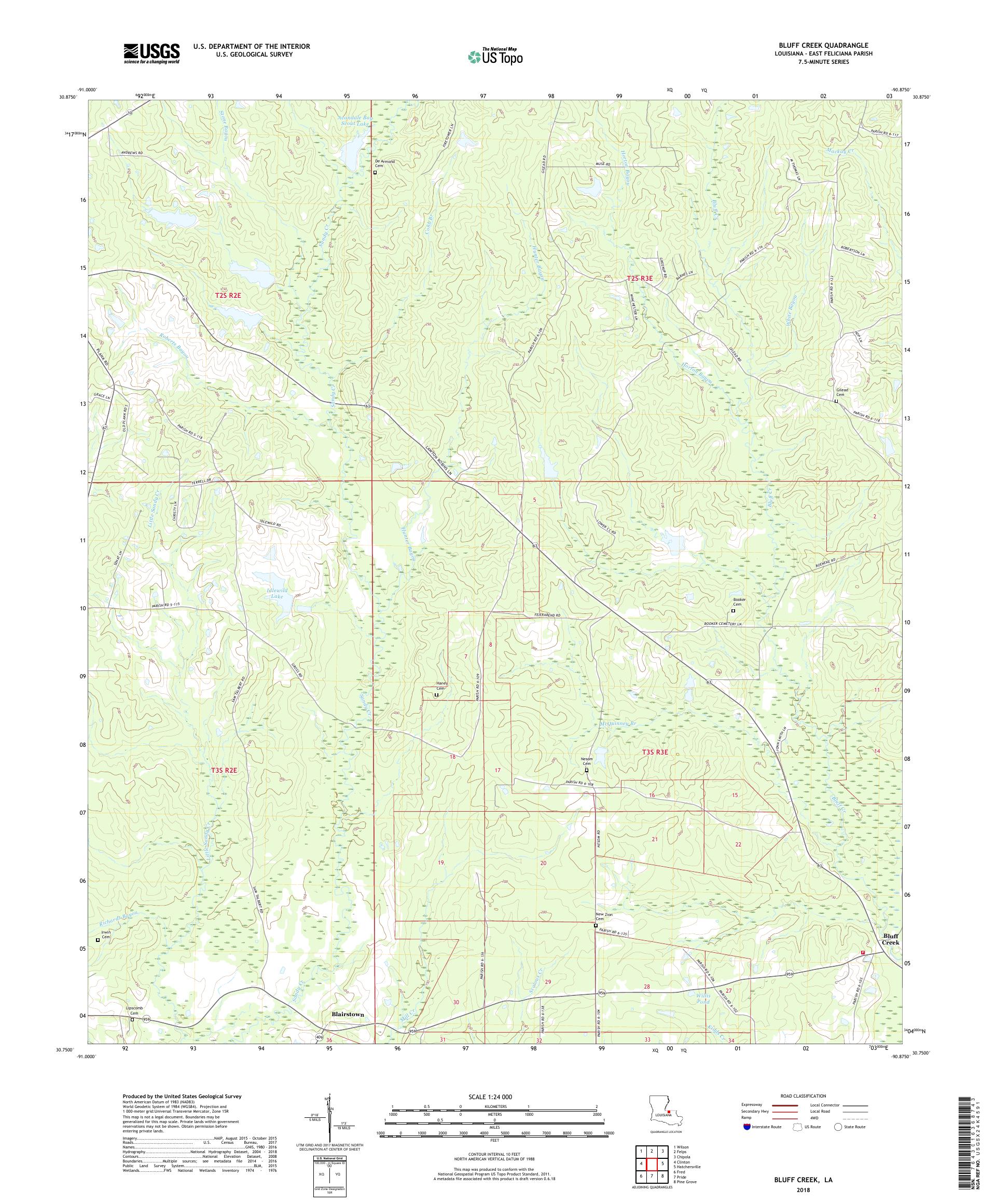 MyTopo Bluff Creek, Louisiana USGS Quad Topo Map