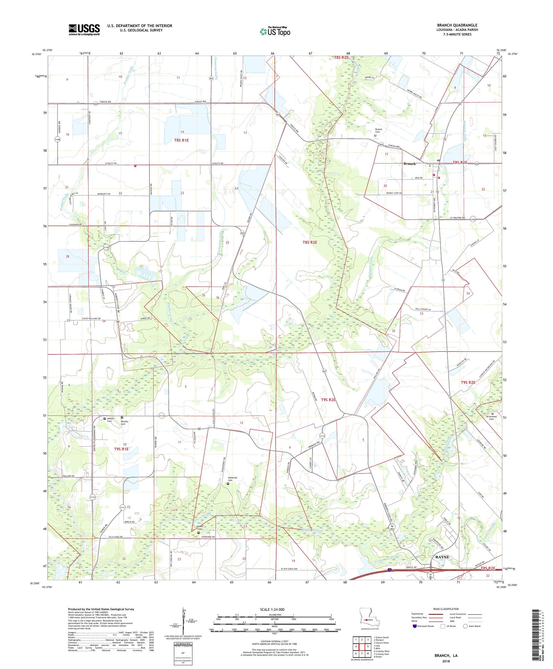 MyTopo Branch, Louisiana USGS Quad Topo Map
