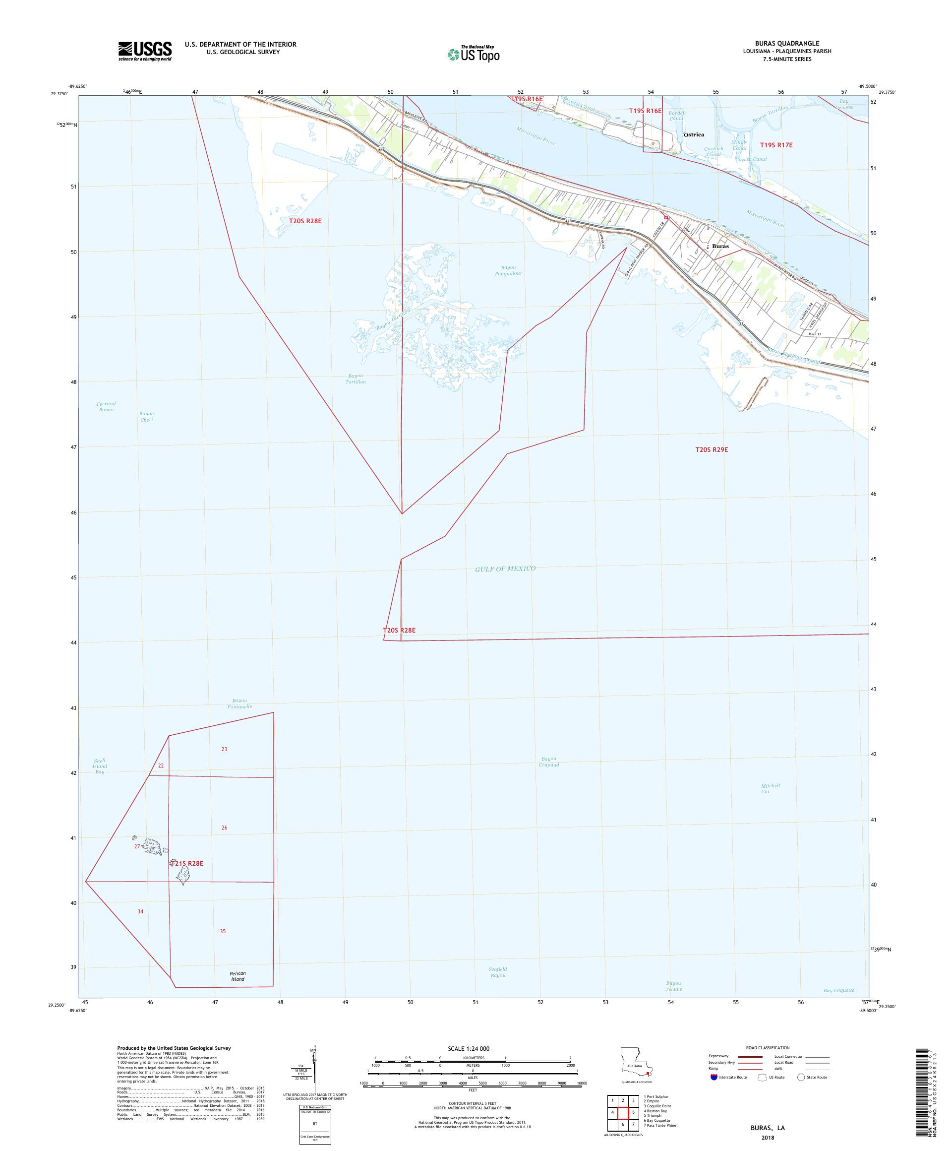 MyTopo Buras, Louisiana USGS Quad Topo Map