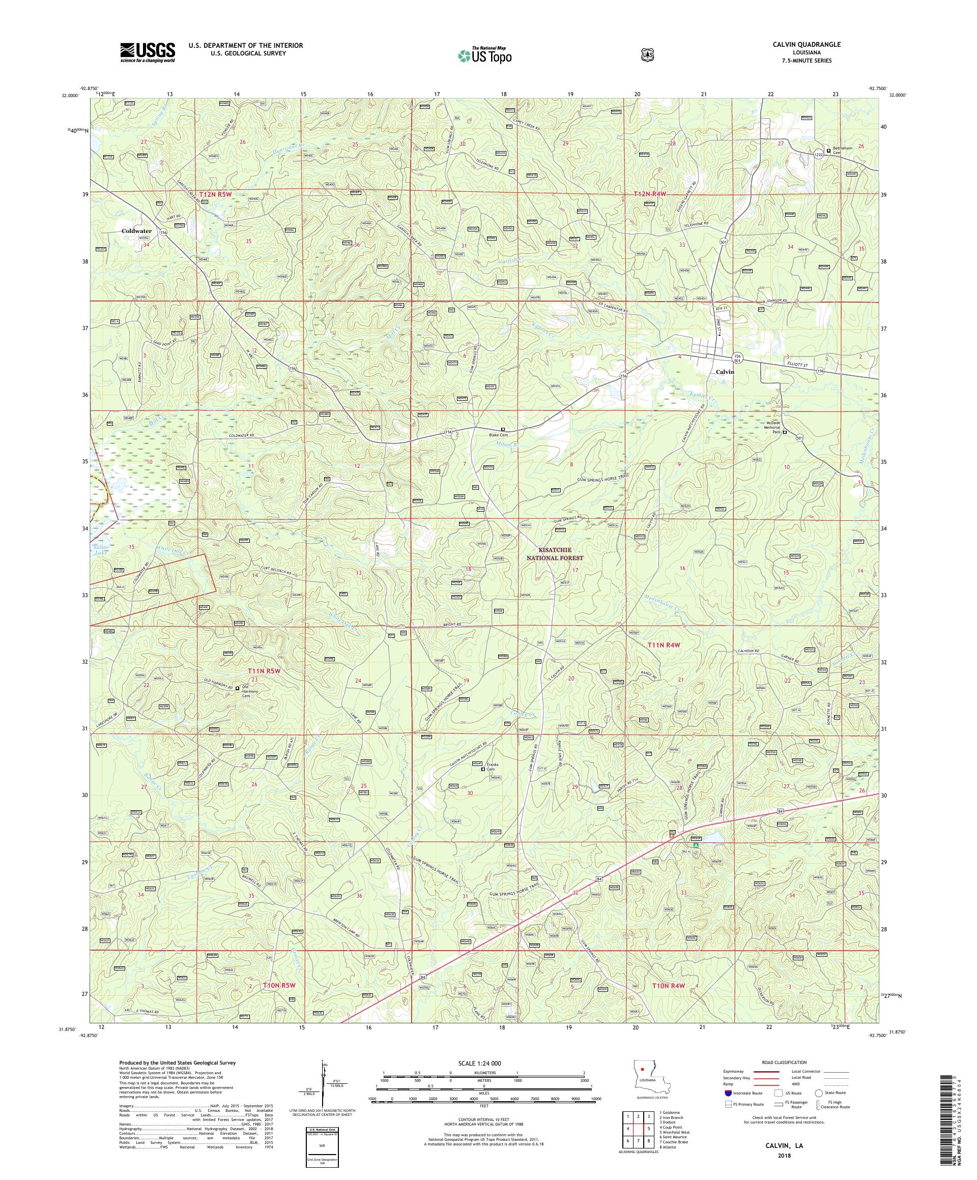 MyTopo Calvin, Louisiana USGS Quad Topo Map