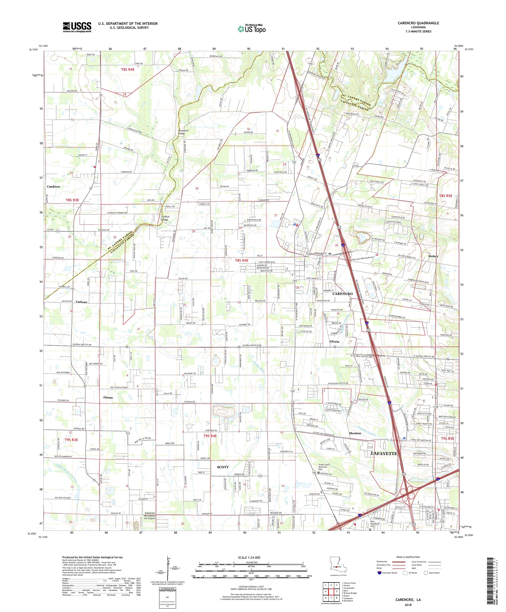 MyTopo Carencro, Louisiana USGS Quad Topo Map