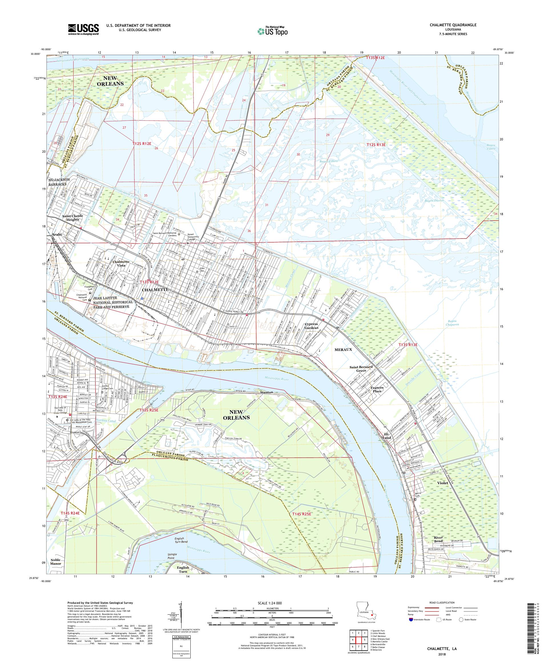 MyTopo Chalmette, Louisiana USGS Quad Topo Map