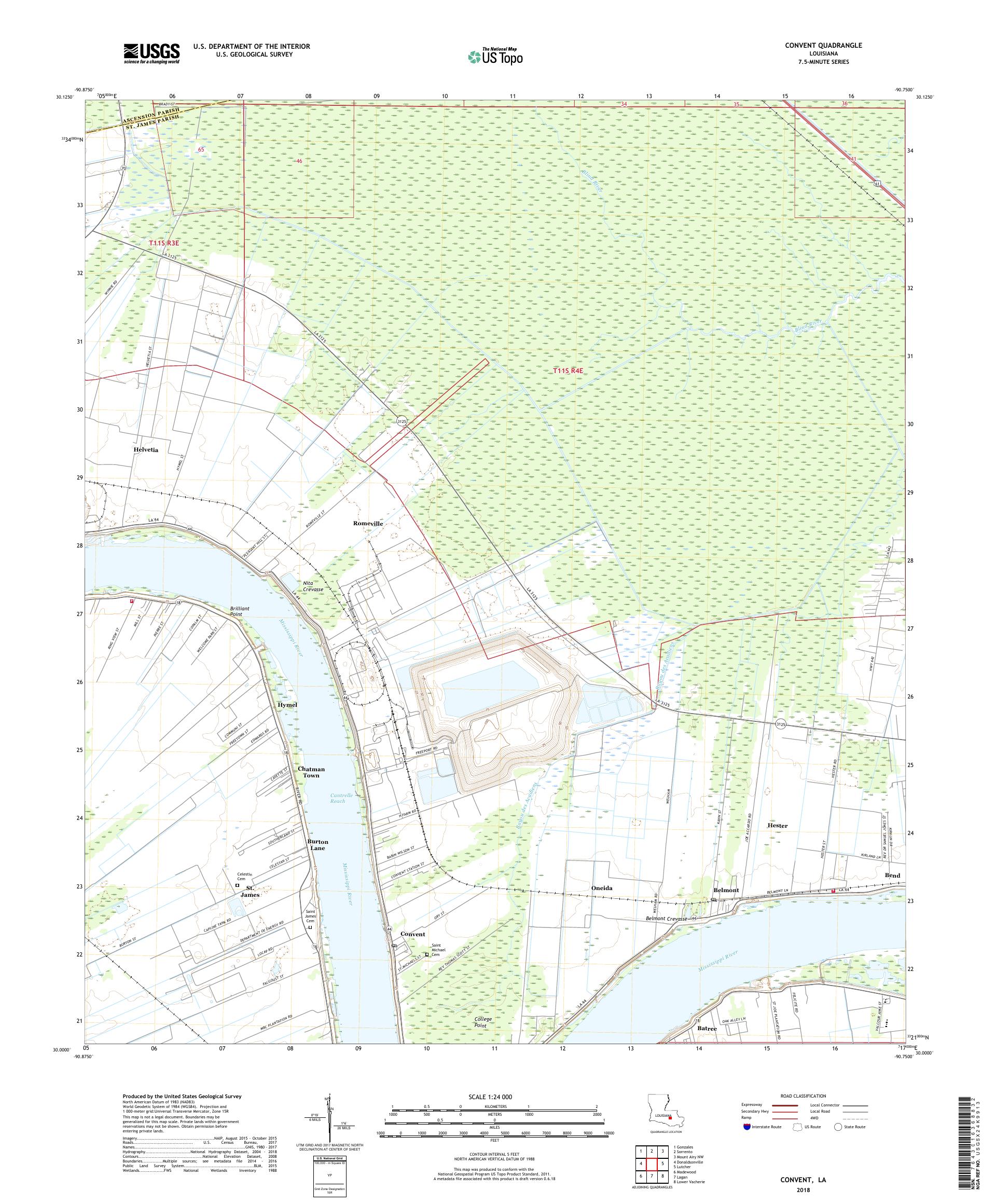 MyTopo Convent, Louisiana USGS Quad Topo Map