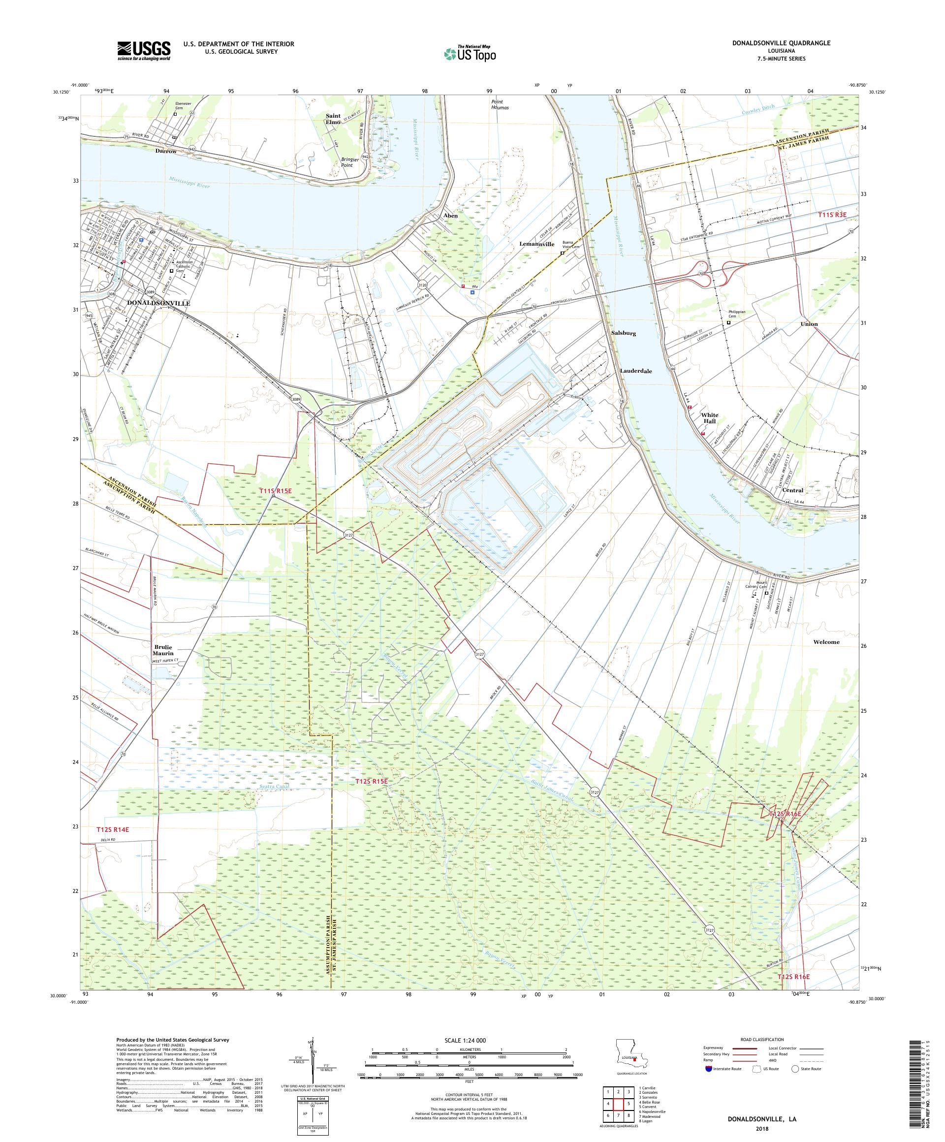 MyTopo Donaldsonville, Louisiana USGS Quad Topo Map