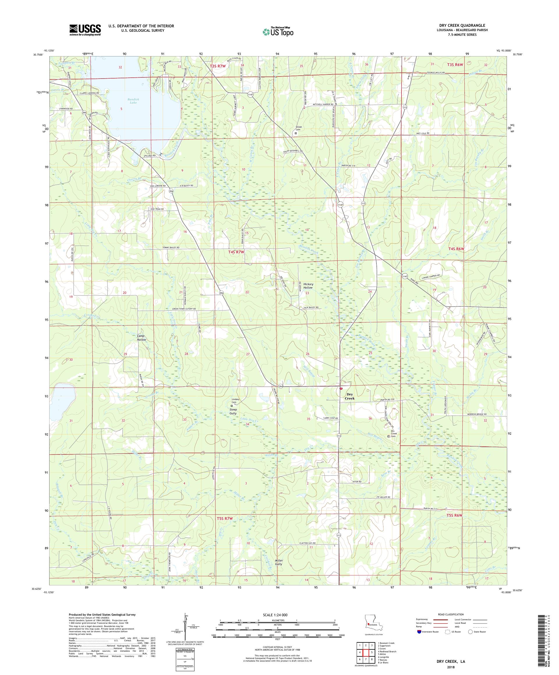 MyTopo Dry Creek, Louisiana USGS Quad Topo Map