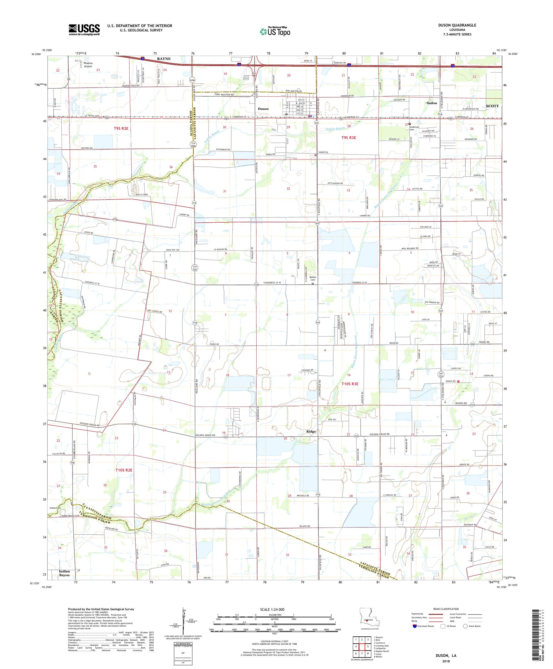 MyTopo Duson, Louisiana USGS Quad Topo Map