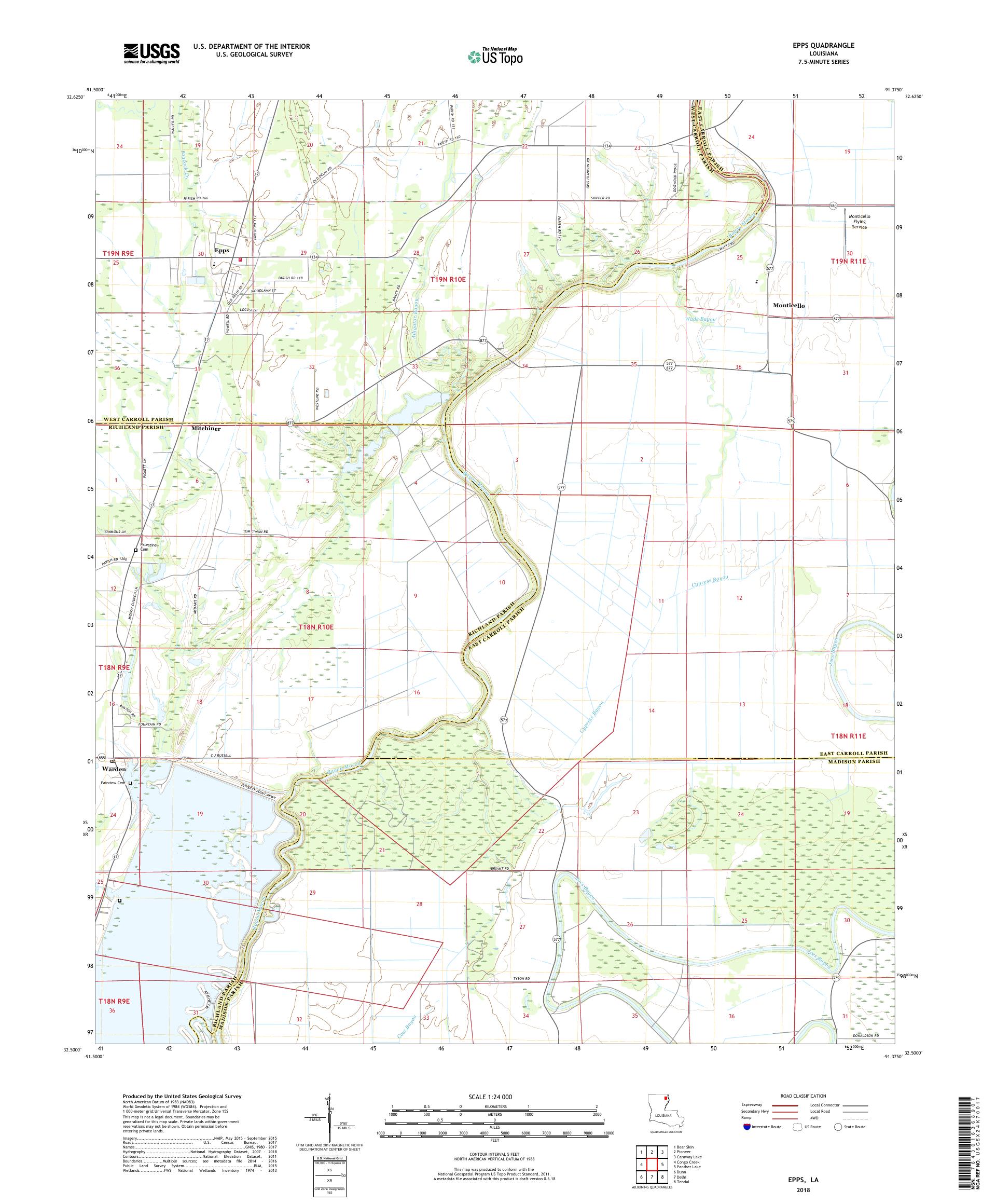 MyTopo Epps, Louisiana USGS Quad Topo Map