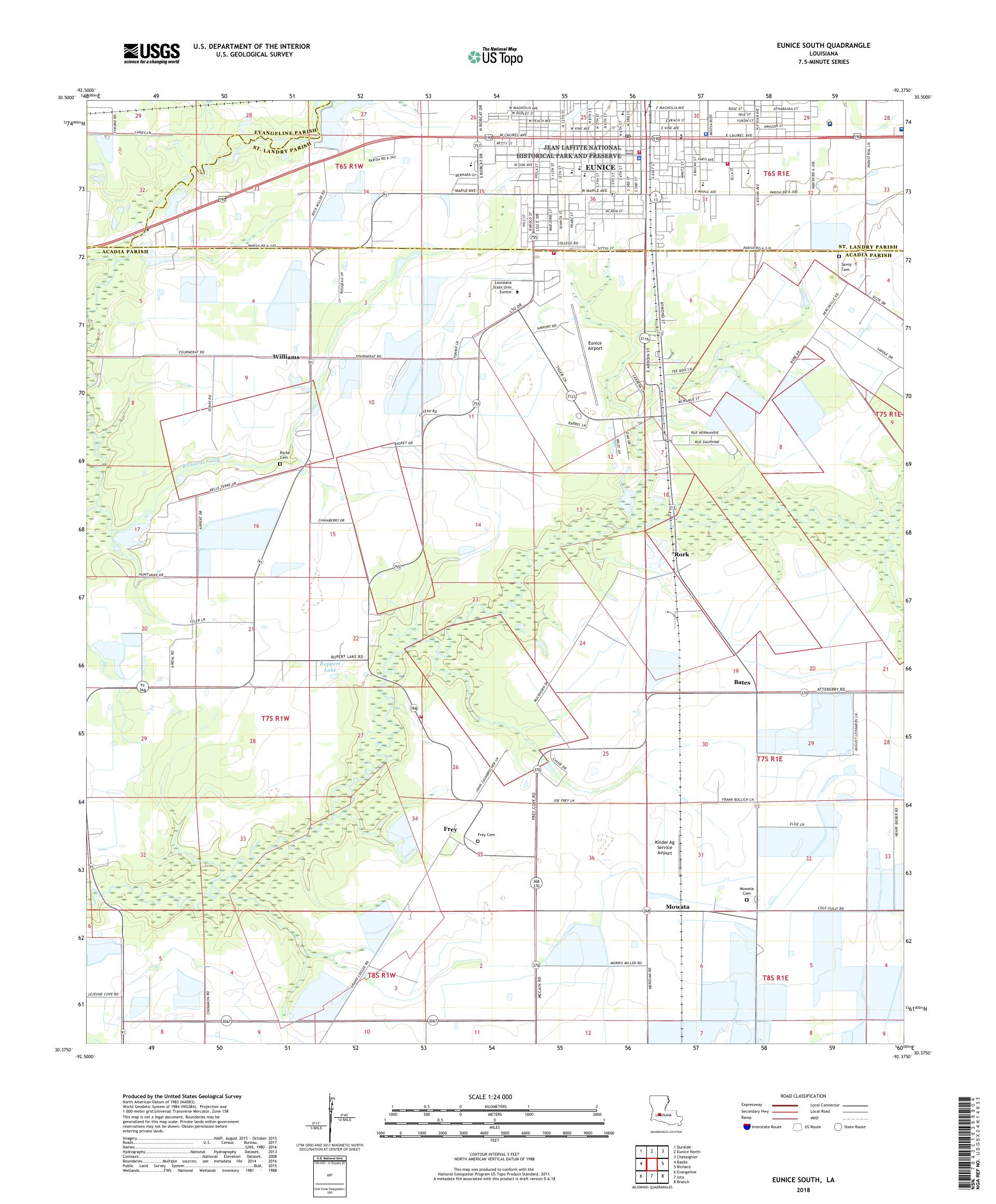 MyTopo Eunice South, Louisiana USGS Quad Topo Map