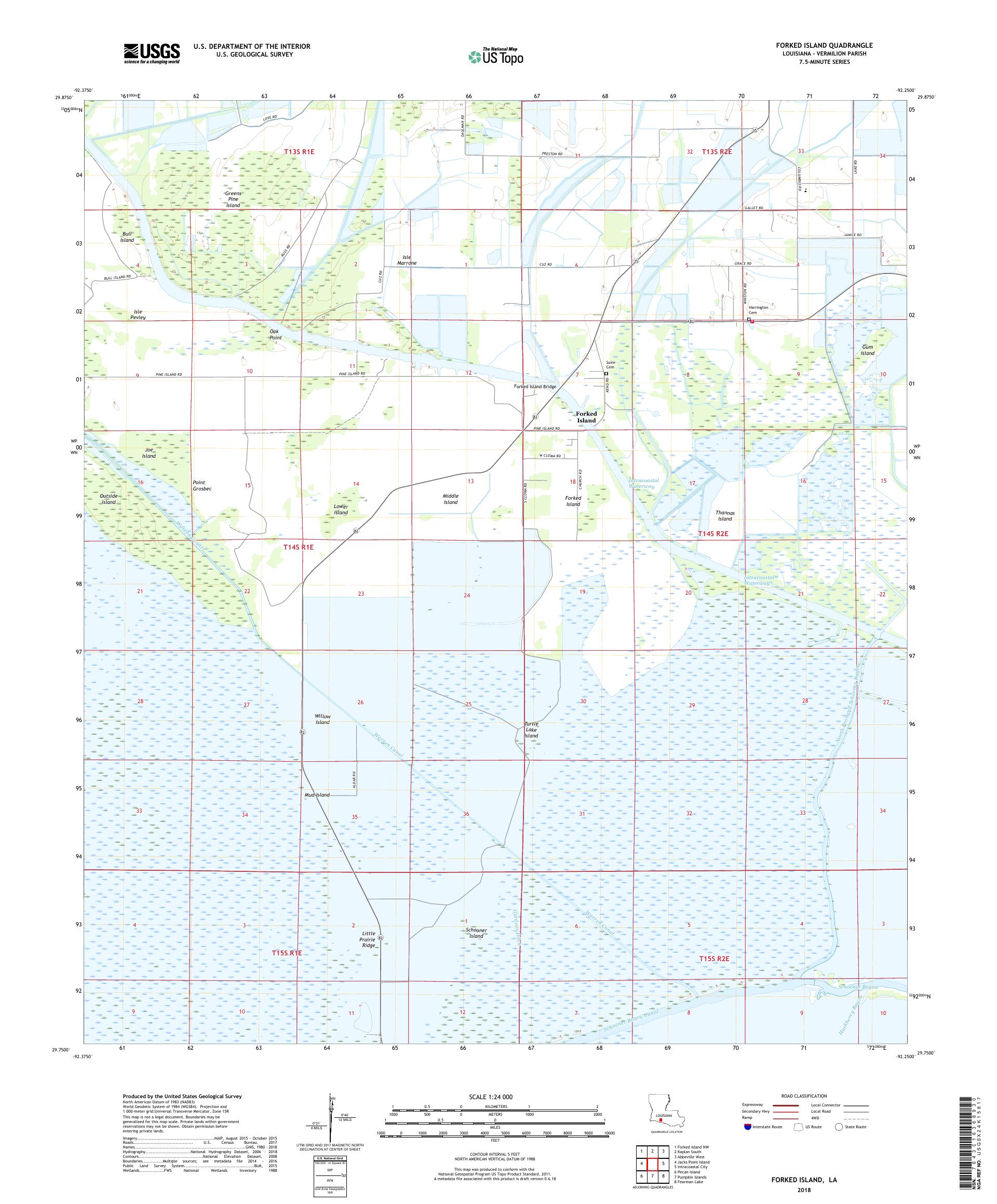 MyTopo Forked Island, Louisiana USGS Quad Topo Map