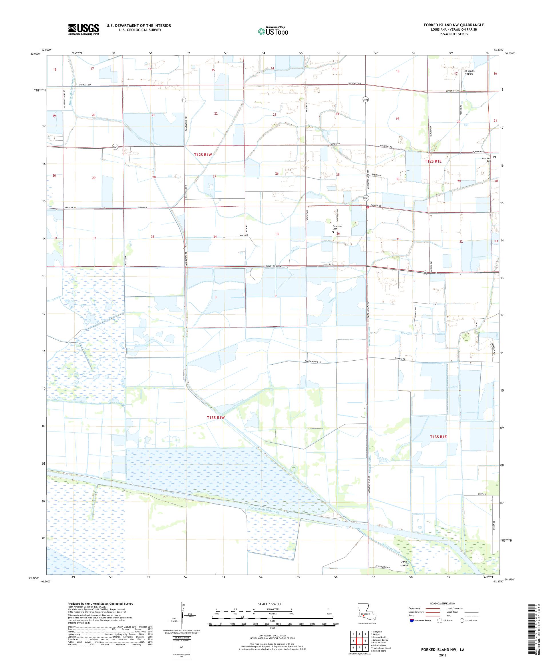 MyTopo Forked Island NW, Louisiana USGS Quad Topo Map