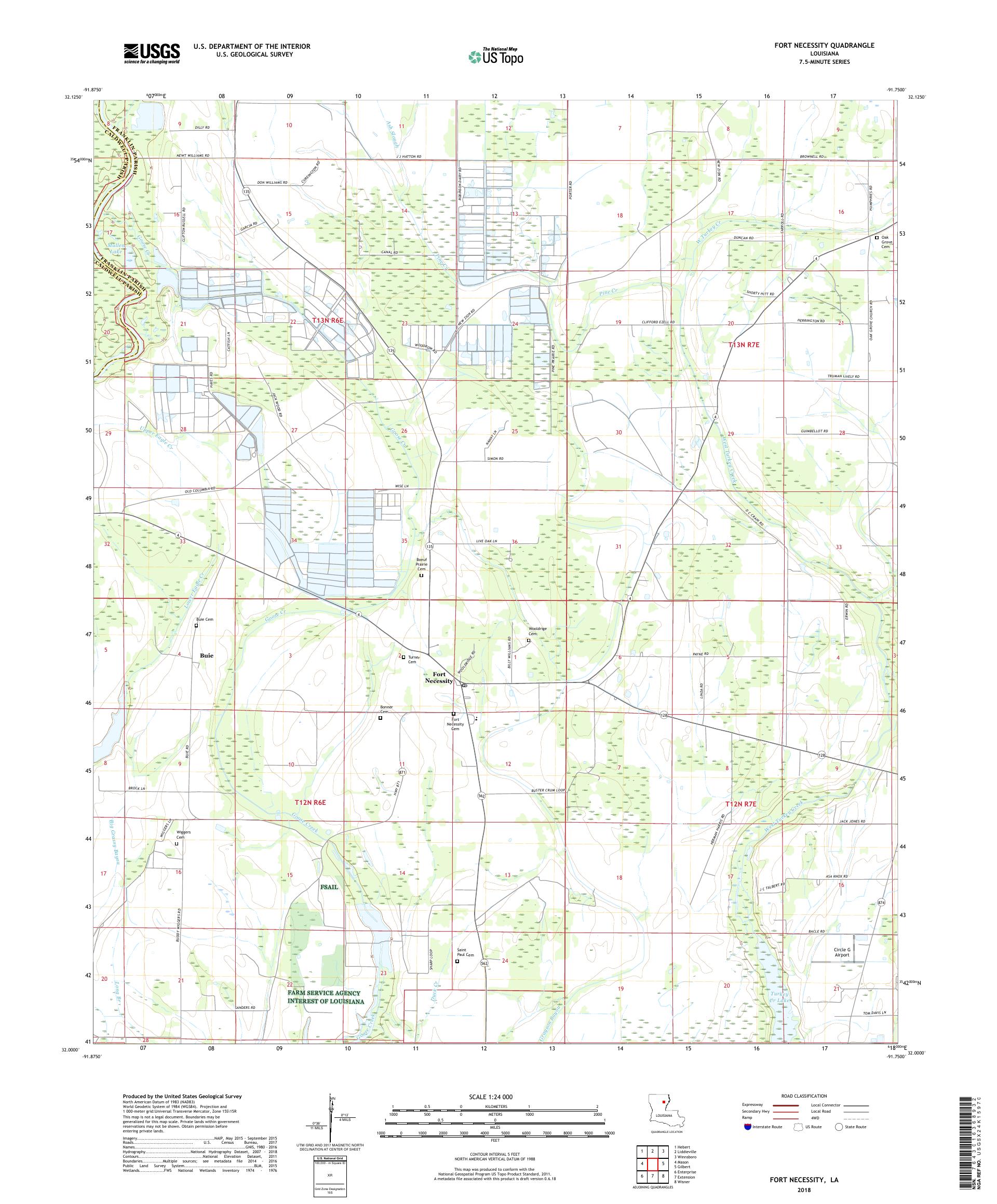 MyTopo Fort Necessity, Louisiana USGS Quad Topo Map