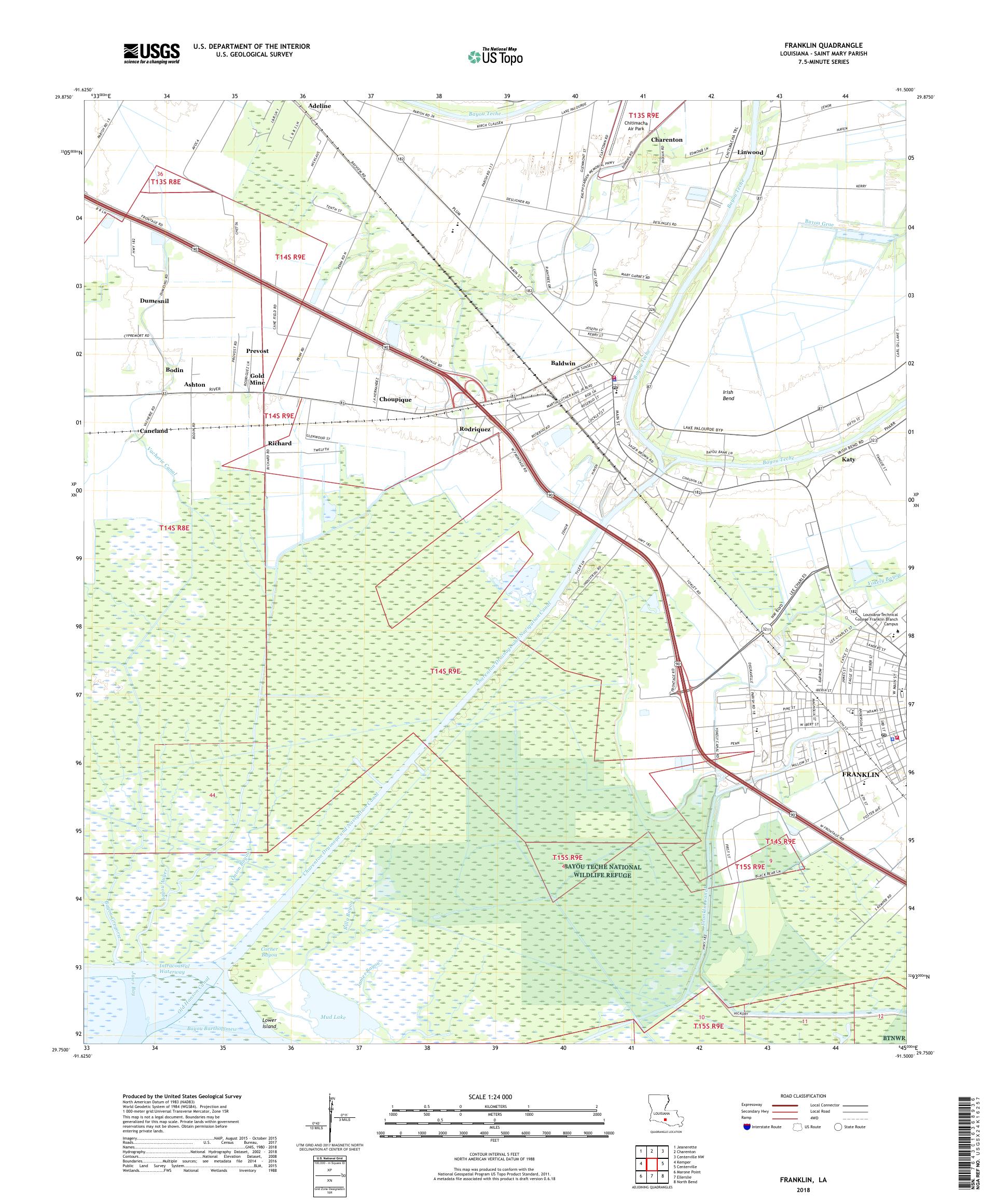 MyTopo Franklin, Louisiana USGS Quad Topo Map