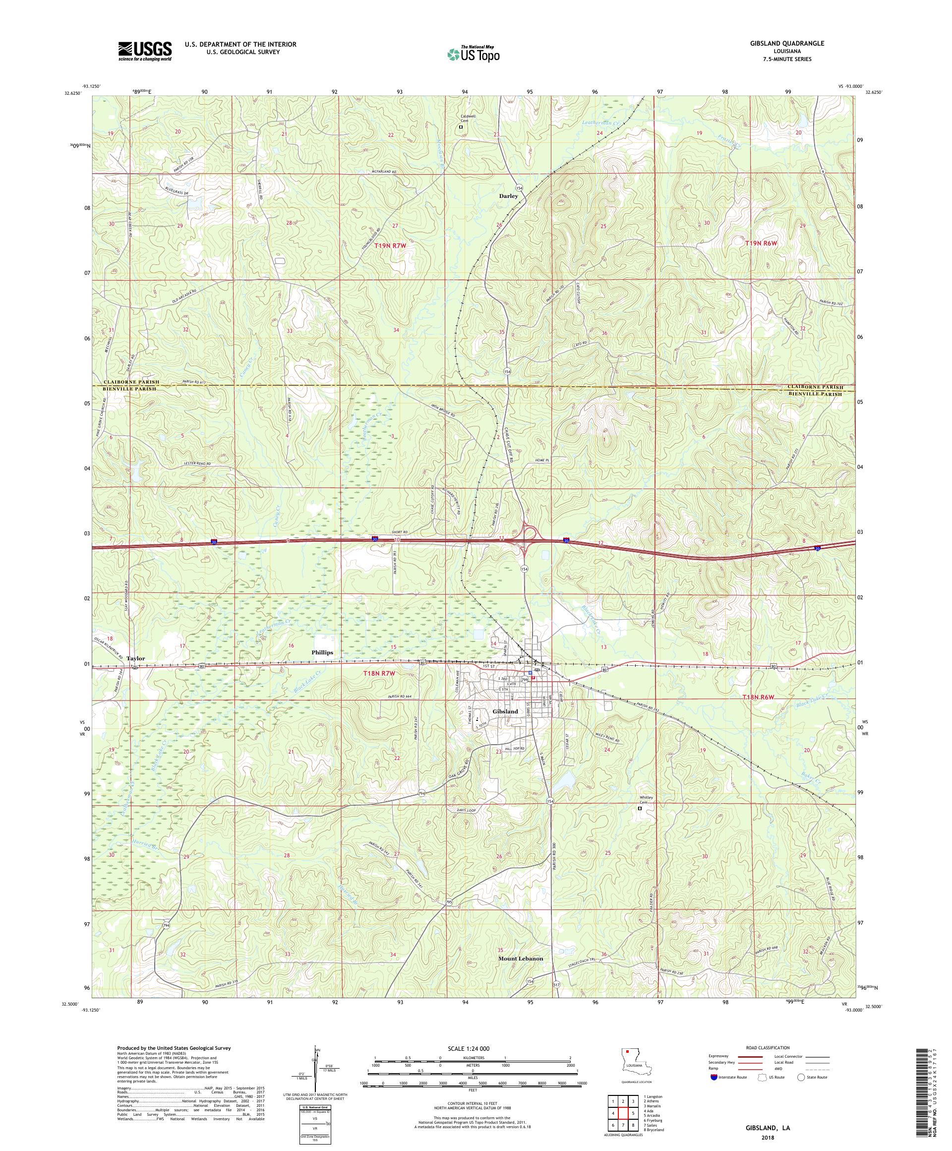 MyTopo Gibsland, Louisiana USGS Quad Topo Map