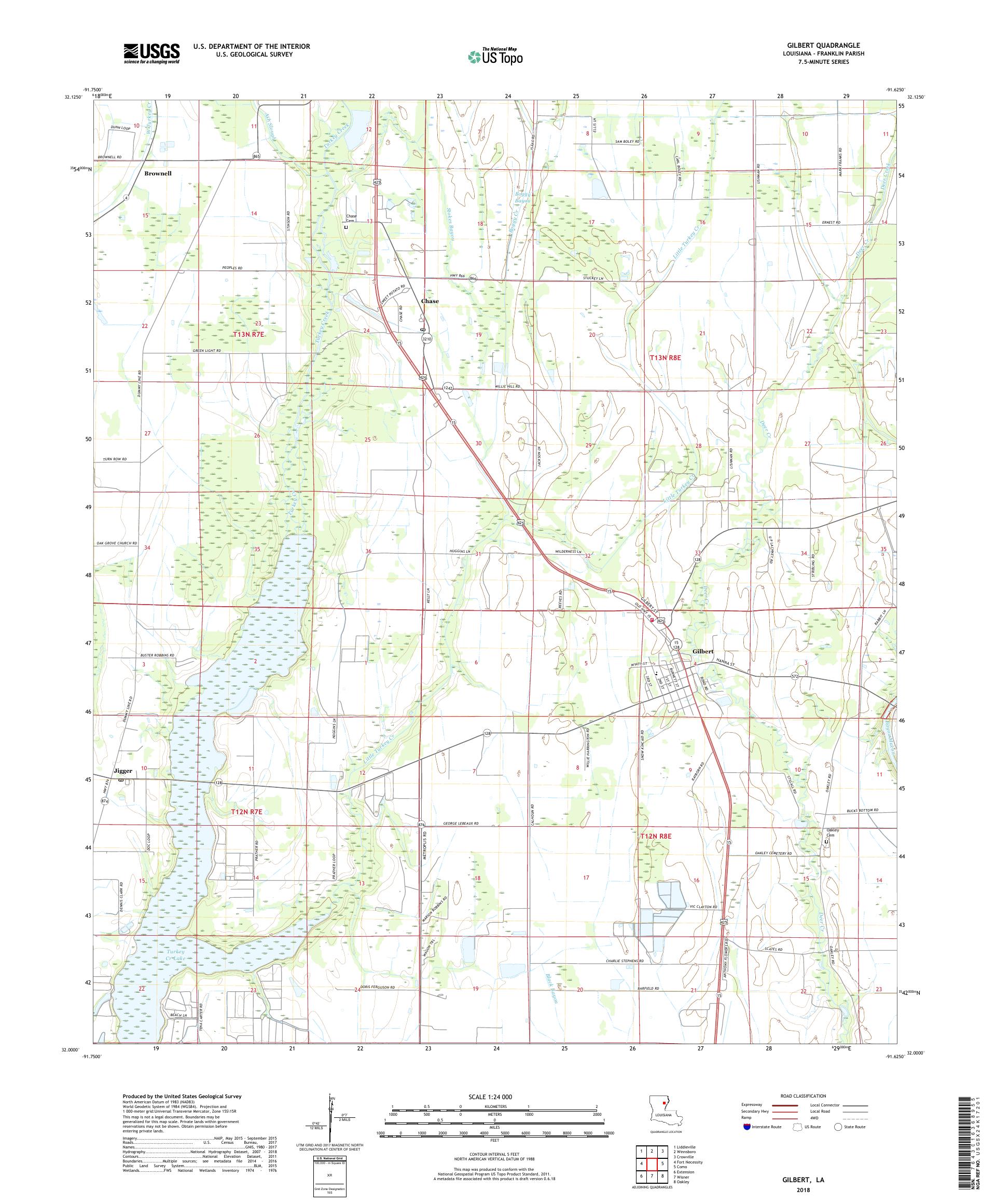 MyTopo Gilbert, Louisiana USGS Quad Topo Map