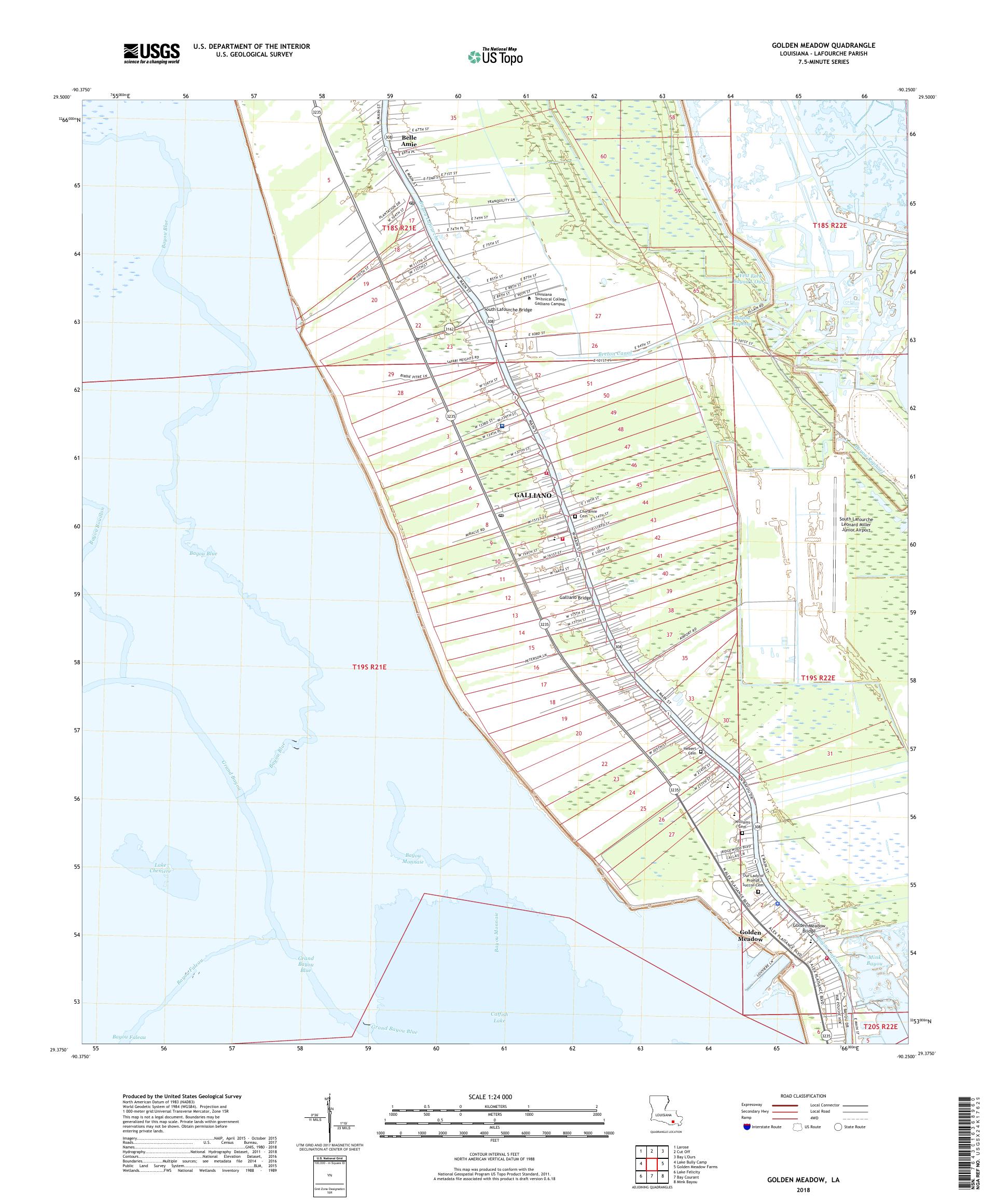 MyTopo Golden Meadow, Louisiana USGS Quad Topo Map