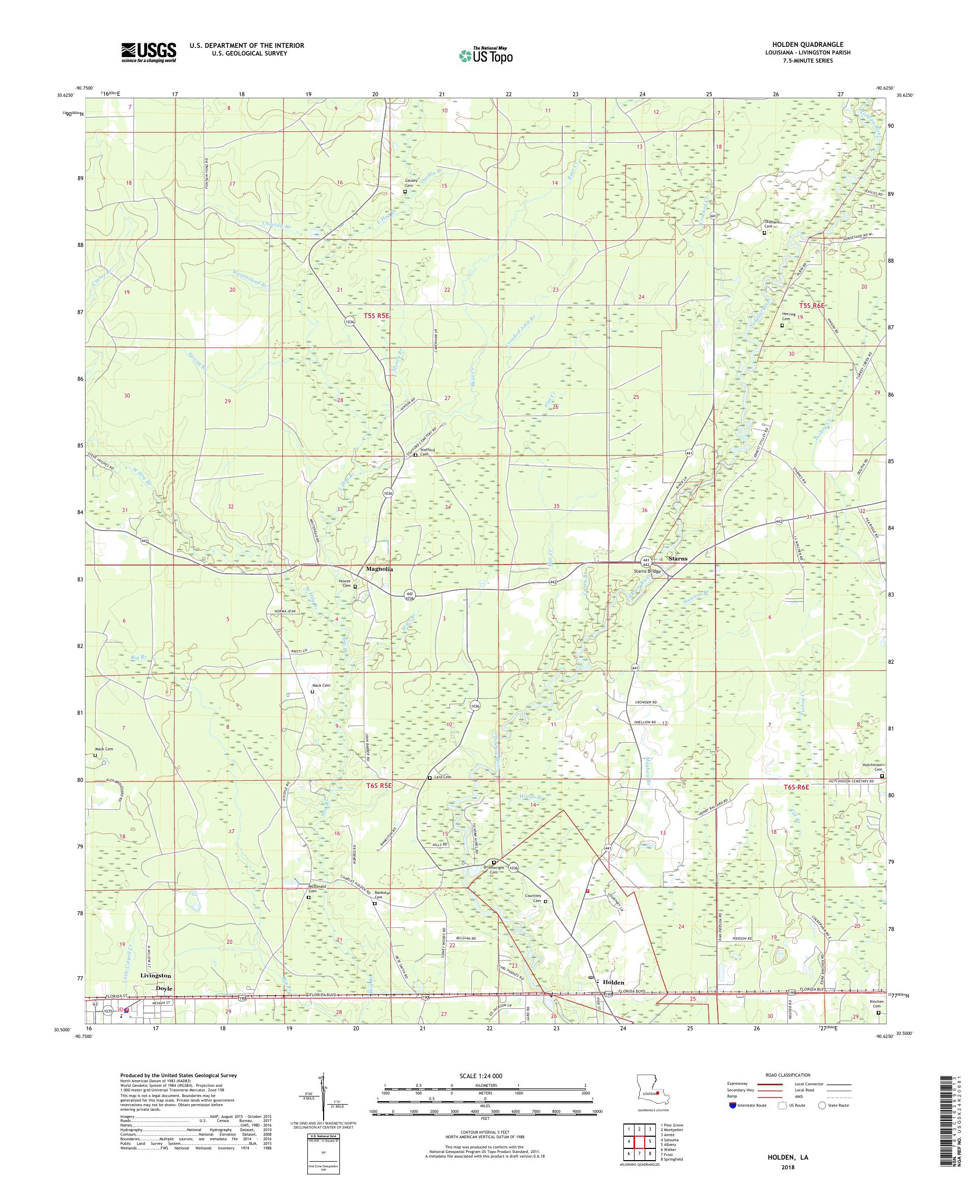 MyTopo Holden, Louisiana USGS Quad Topo Map